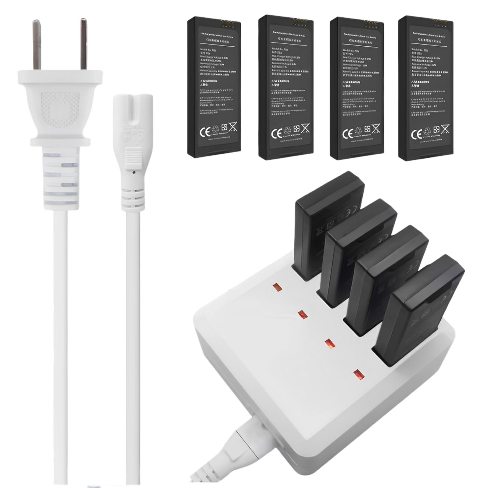 DJI Tello & Tello Edu Replacement Battery & Fast Charger Set - 4 x 1100mAh High-Capacity Batteries with AC Power Quick Charger - Perfect for Extended Flight Time, Drone Training & STEM Education Activities