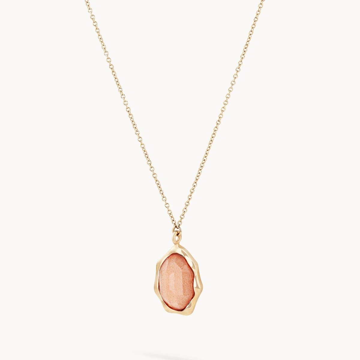 14K Yellow Gold Peach Moonstone Mood Necklace for Women - Elegant Healing Crystal Jewelry for Everyday Wear & Special Occasions