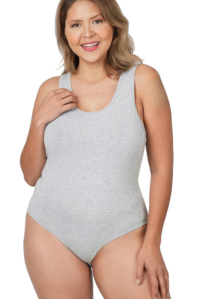 Plus Size Cotton Racerback Bodysuit for Women - Comfortable Stretchy Tank Top for Casual Wear & Layering