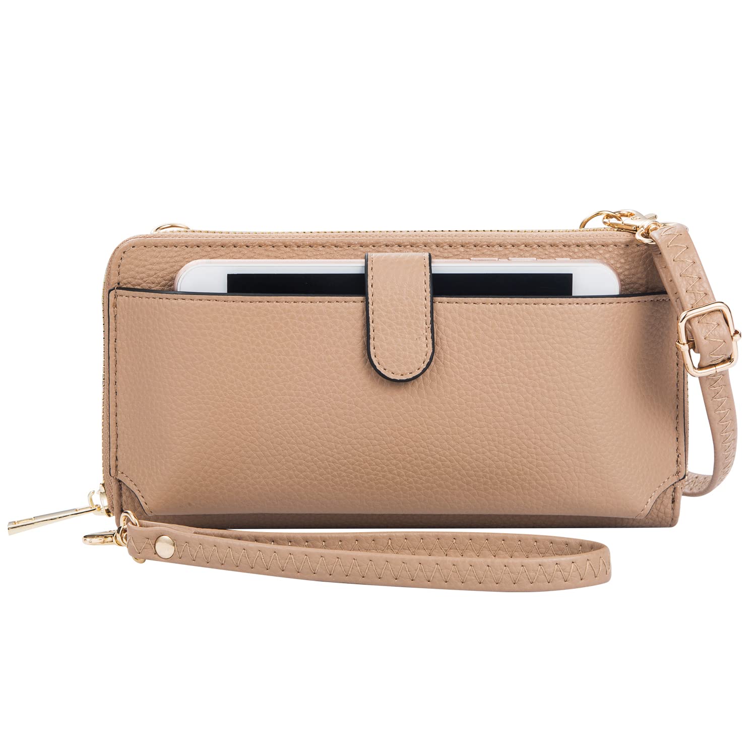 Fashionable Women's Wristlet Wallet with Phone Pocket - Almond Color Crossbody Purse for Daily Use, Shopping & Travel