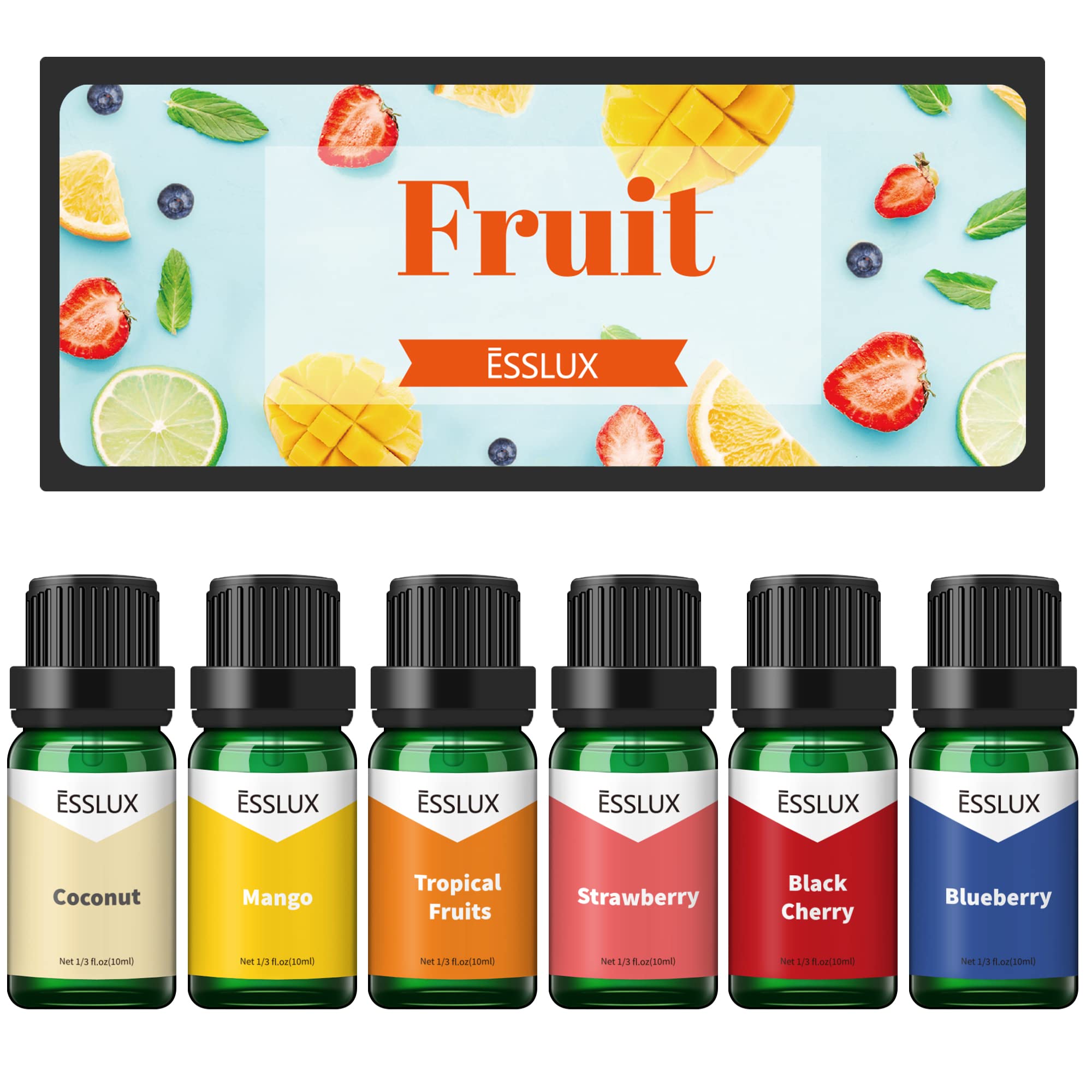 Premium Fruit Fragrance Oils for Soap & Candle Making - ESSLUX Aromatherapy Essential Oils Set (Coconut, Strawberry, Black Cherry) - Perfect for Diffusers, DIY Crafts & Relaxation Gifts - Tropical Summer Scents for Home Spa & Wellness
