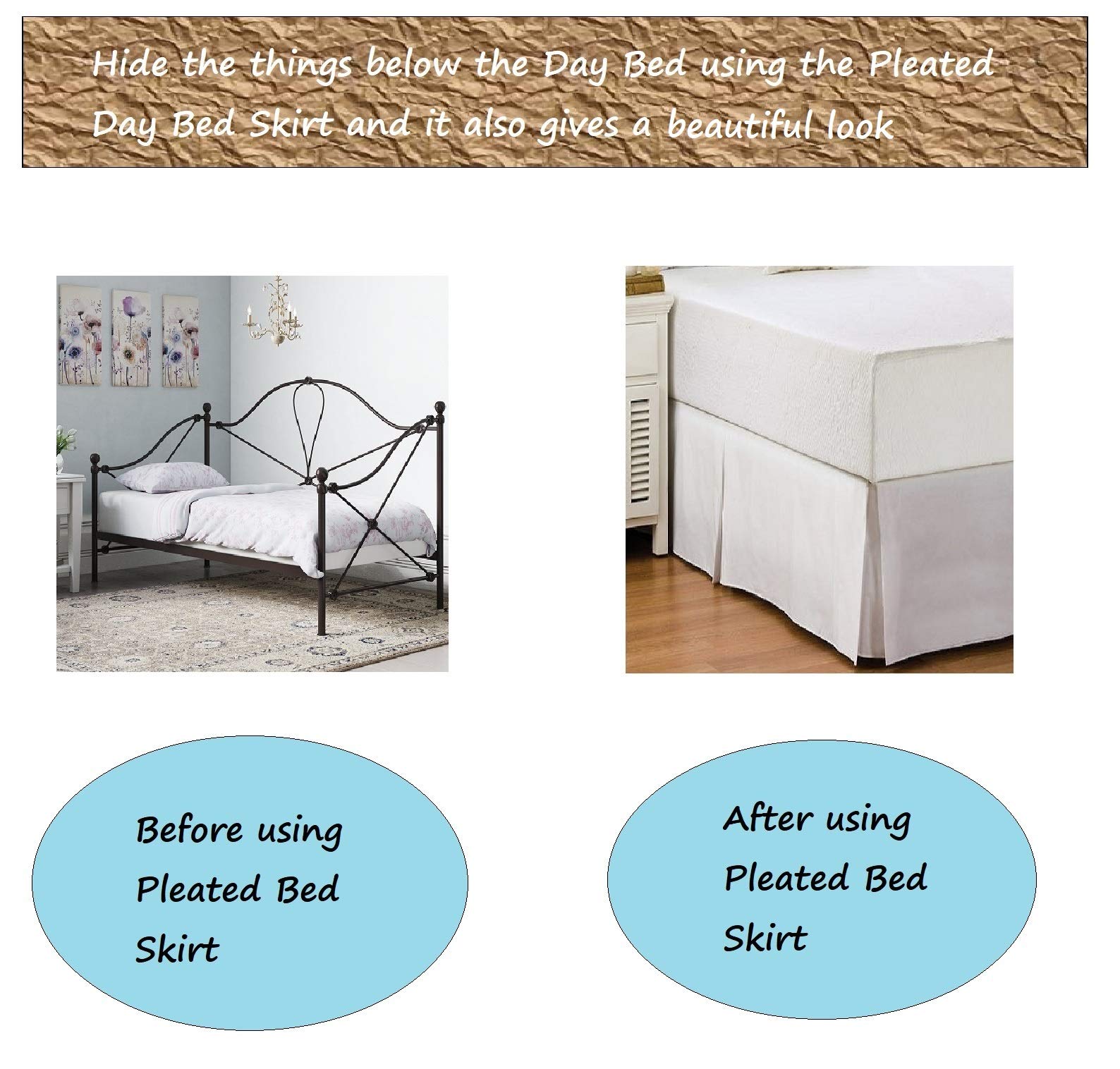 Premium Brushed Microfiber Daybed Skirt with Tailored Pleats & Split Corners - Twin Size (39