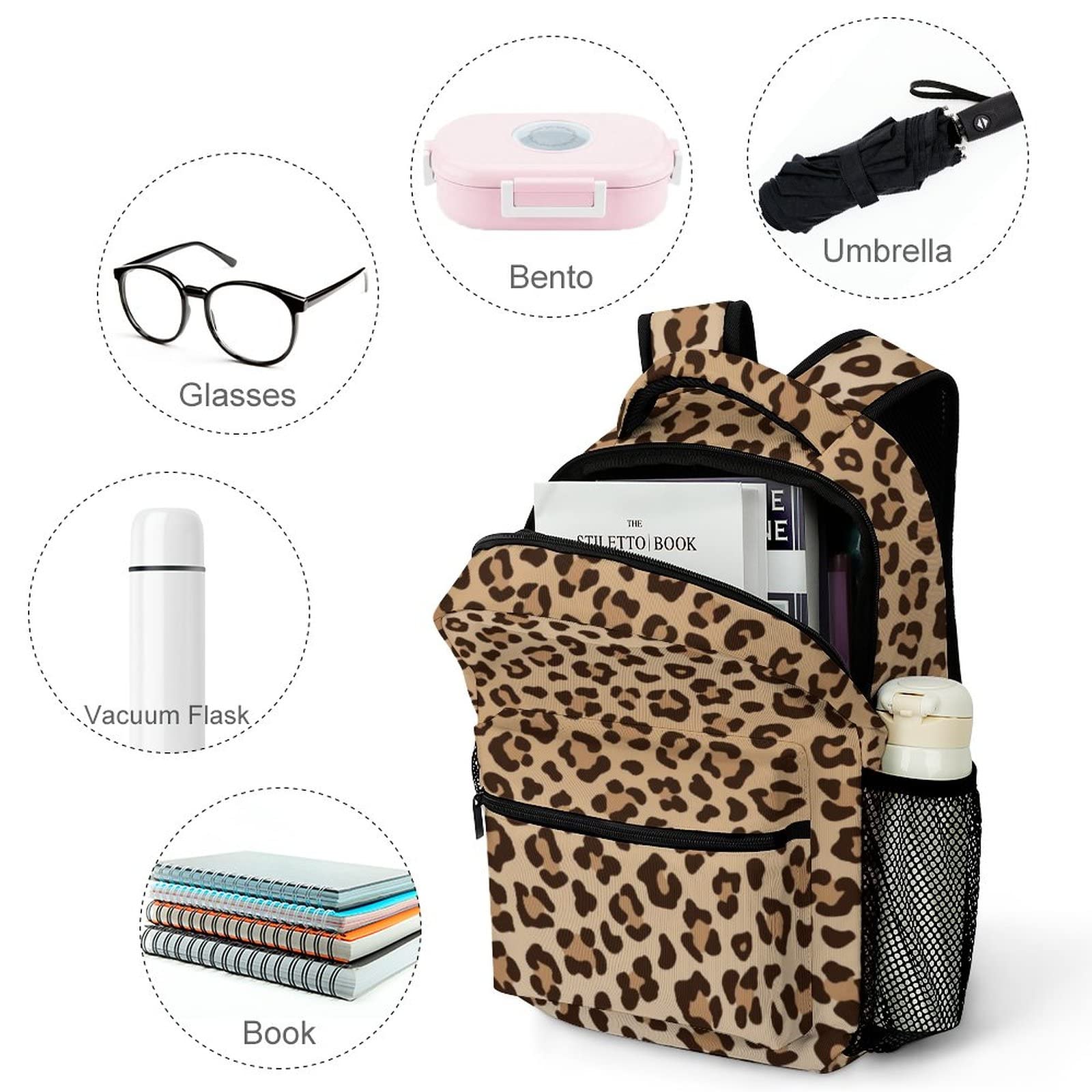 Fiokroo Leopard Print Backpack for School, Travel & Work - Stylish Laptop Backpack with Multiple Pockets for Students, Teens, Men & Women | Perfect for College, Commuting & Weekend Getaways