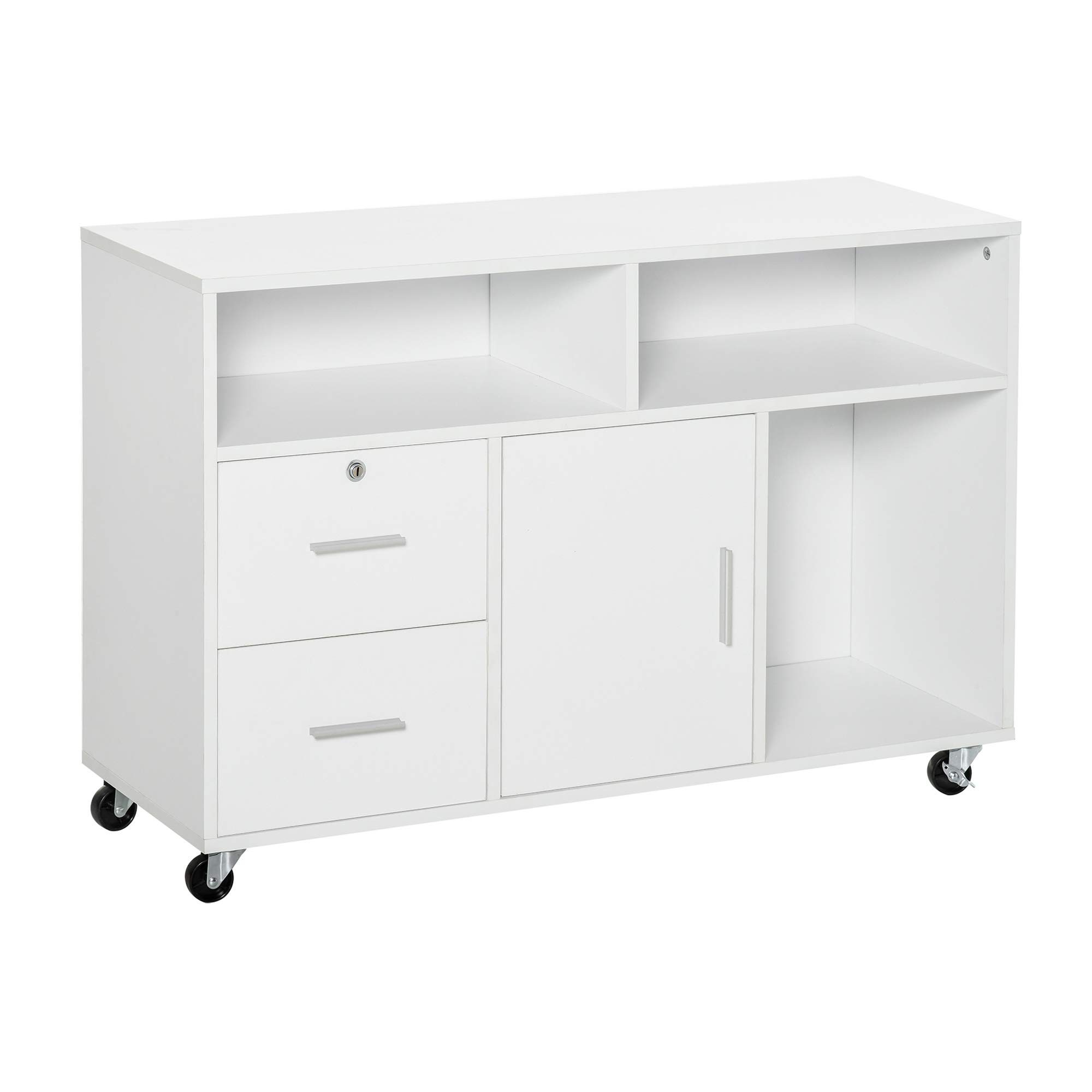 HOMCOM Mobile Printer Stand with Locking Wheels & Drawer - White Home Office Storage Cabinet & Desktop Organizer for Printer, Scanner & Office Supplies - Perfect for Small Spaces & Workspaces