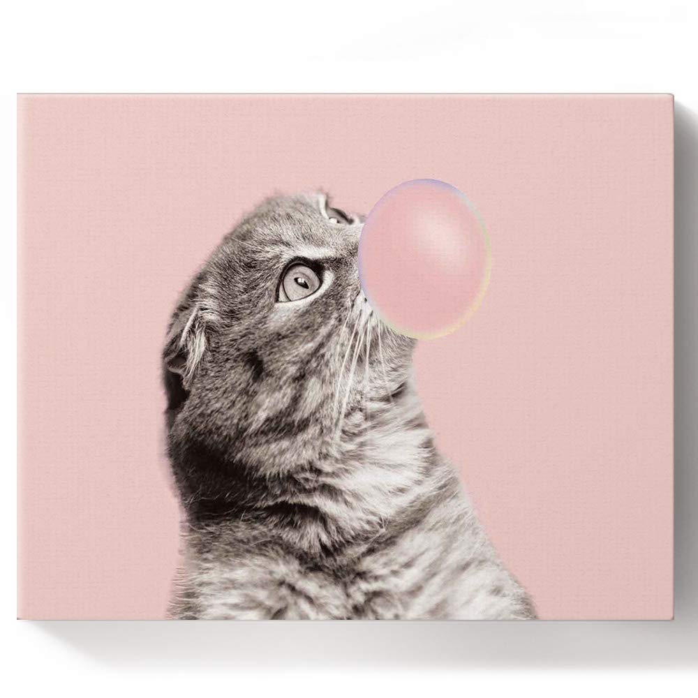 YEHO DIY Paint by Numbers Kit for Adults & Kids - Cat Blowing Bubbles Pink Acrylic Oil Painting on 16x20 Inch Canvas | Beginner-Friendly Art Project, Wall Decor Gift for Home & Office
