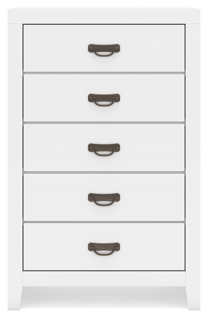 Binterglen White 5-Drawer Chest Dresser - Modern Bedroom Storage Furniture for Organizing Clothes & Accessories