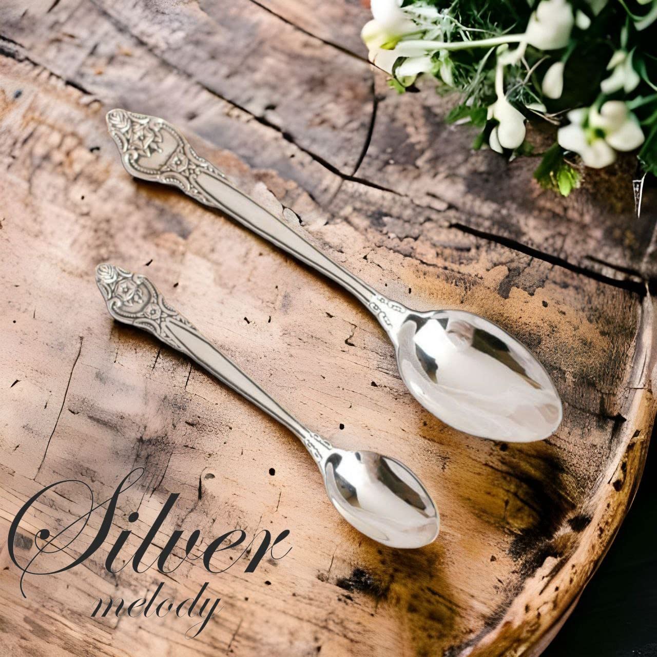925 Sterling Silver Teaspoon Set - Engraveable Rosette Design Silverware Utensils (24g) - Perfect for Tea Lovers, Bridal Shower Gifts & Keepsake Jewelry