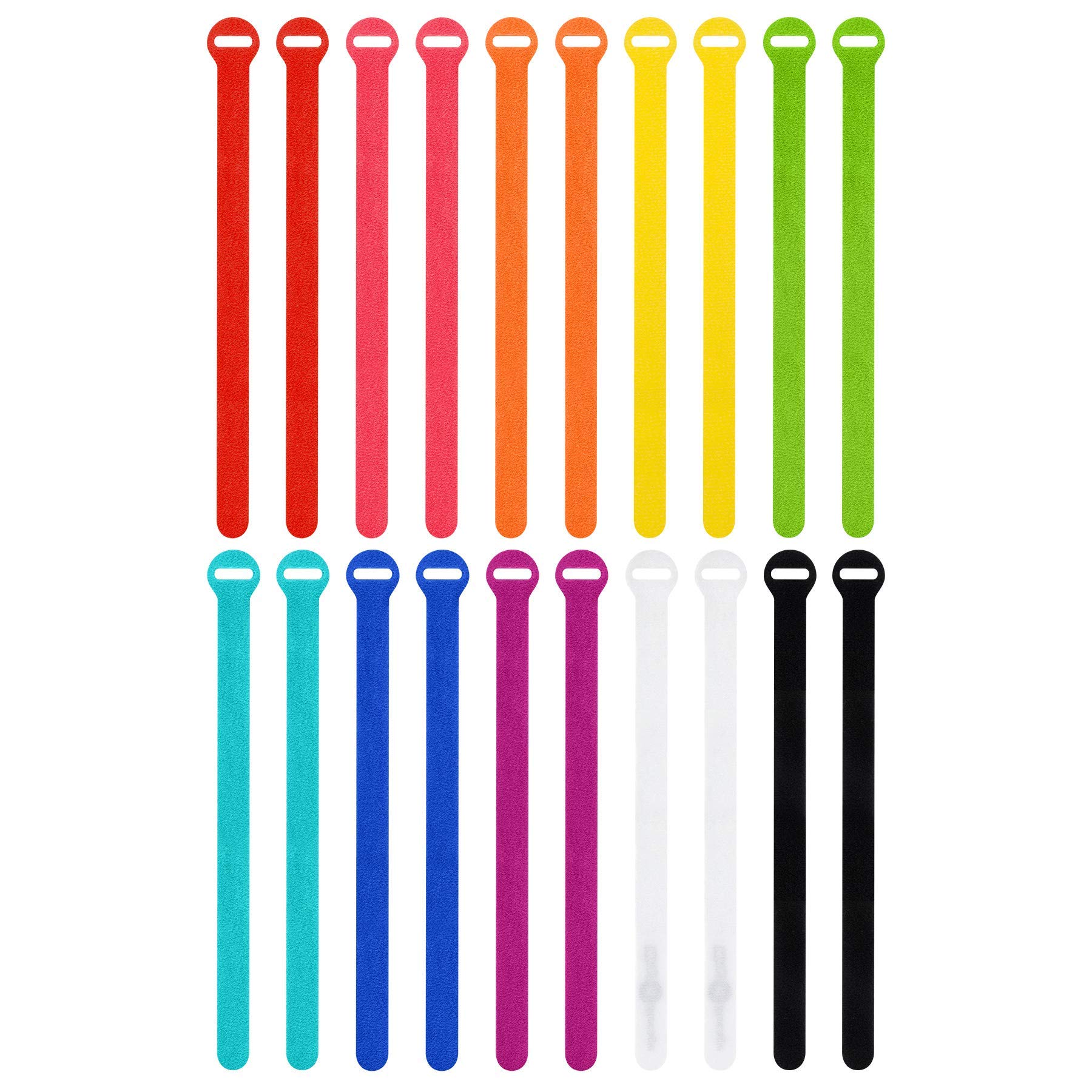 Self-Gripping Reusable Cable Ties - 12 Inch Hook and Loop Cord Organizers (20-Pack, Multi-Color) for Wire Management, Desk & Office Organization - Perfect for Computer Cables, Home Theater Setup and DIY Projects