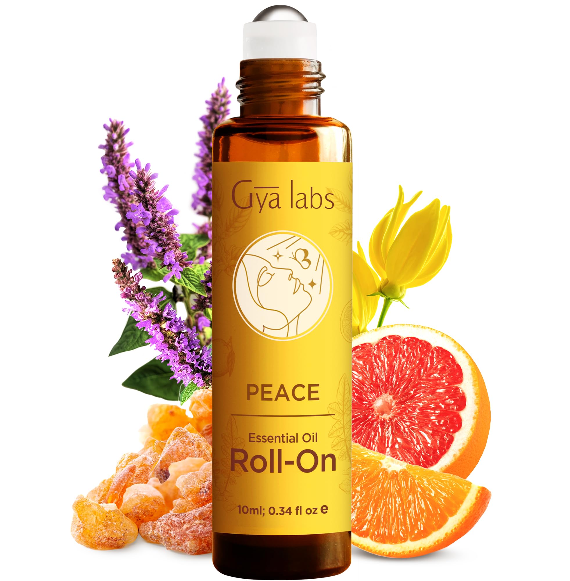 Gya Labs 100% Pure Peace Essential Oil Roll-On - Natural Calming Aromatherapy Oil for Stress Relief & Relaxation, Travel Size (0.34 Fl Oz) | Blend with Patchouli & Frankincense | Perfect for Meditation, Yoga, Sleep Aid & Anxiety Relief