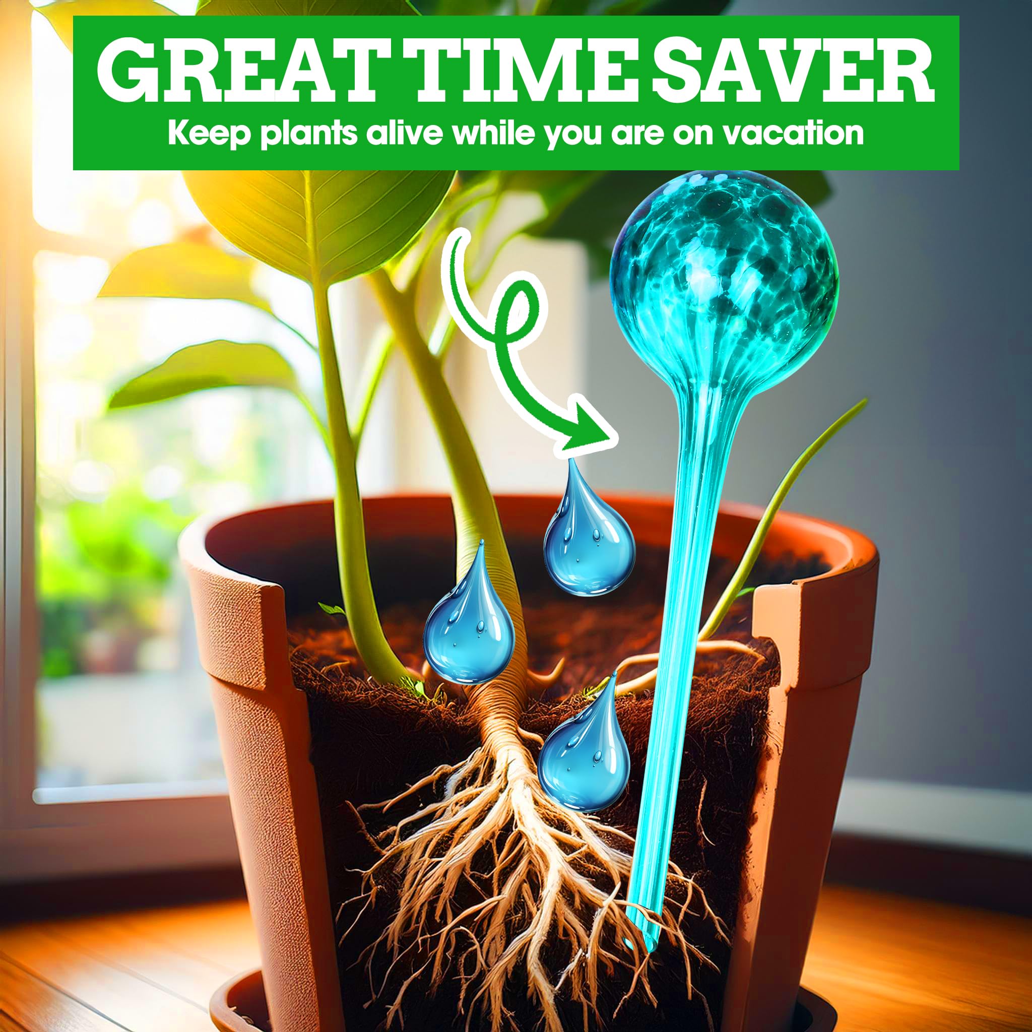 Besti Self-Watering Plant Globes - 4-Pack XL Automatic Watering System for Indoor & Outdoor Potted Plants - 380-400ml Capacity, Lasts Up to 2 Weeks - Perfect for Vacation, Office Plants & Garden Care (Set of 4)