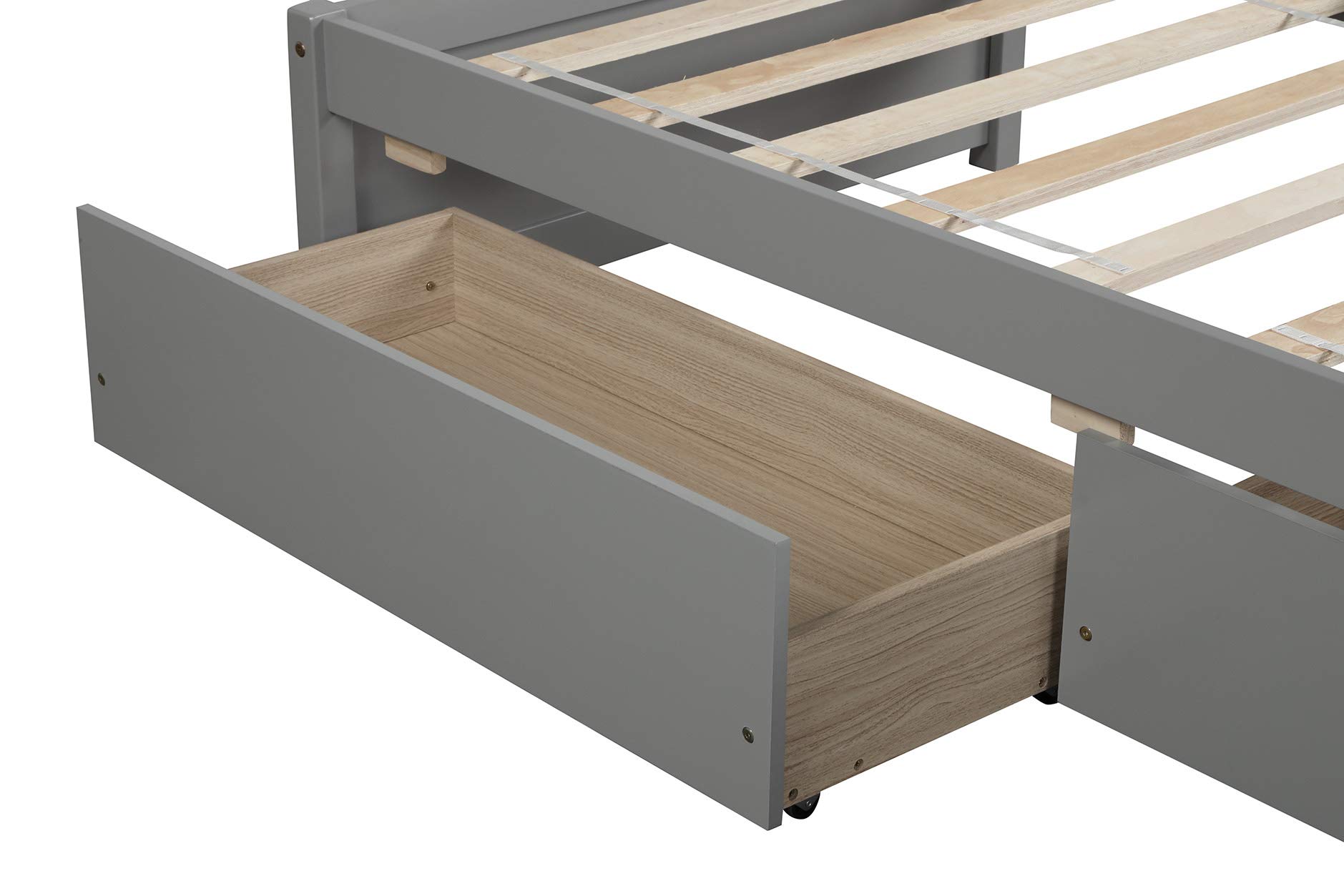 JULYFOX Twin Daybed Frame with 2 Storage Drawers - Sturdy Pine Wood Construction, No Headboard or Box Spring Needed - Space Saving Low Profile Design for Kids, Teens & Adults - Gray - Perfect for Small Bedrooms, Guest Rooms & Dorm Rooms