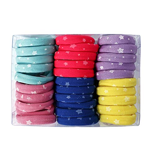 Parhon Colorful Elastic Hair Bands - 30Pcs Soft Ponytail Holders & Scrunchies with Light Star Print | Hair Accessories for Women, Girls | Perfect for School, Work, Gym & Daily Styling