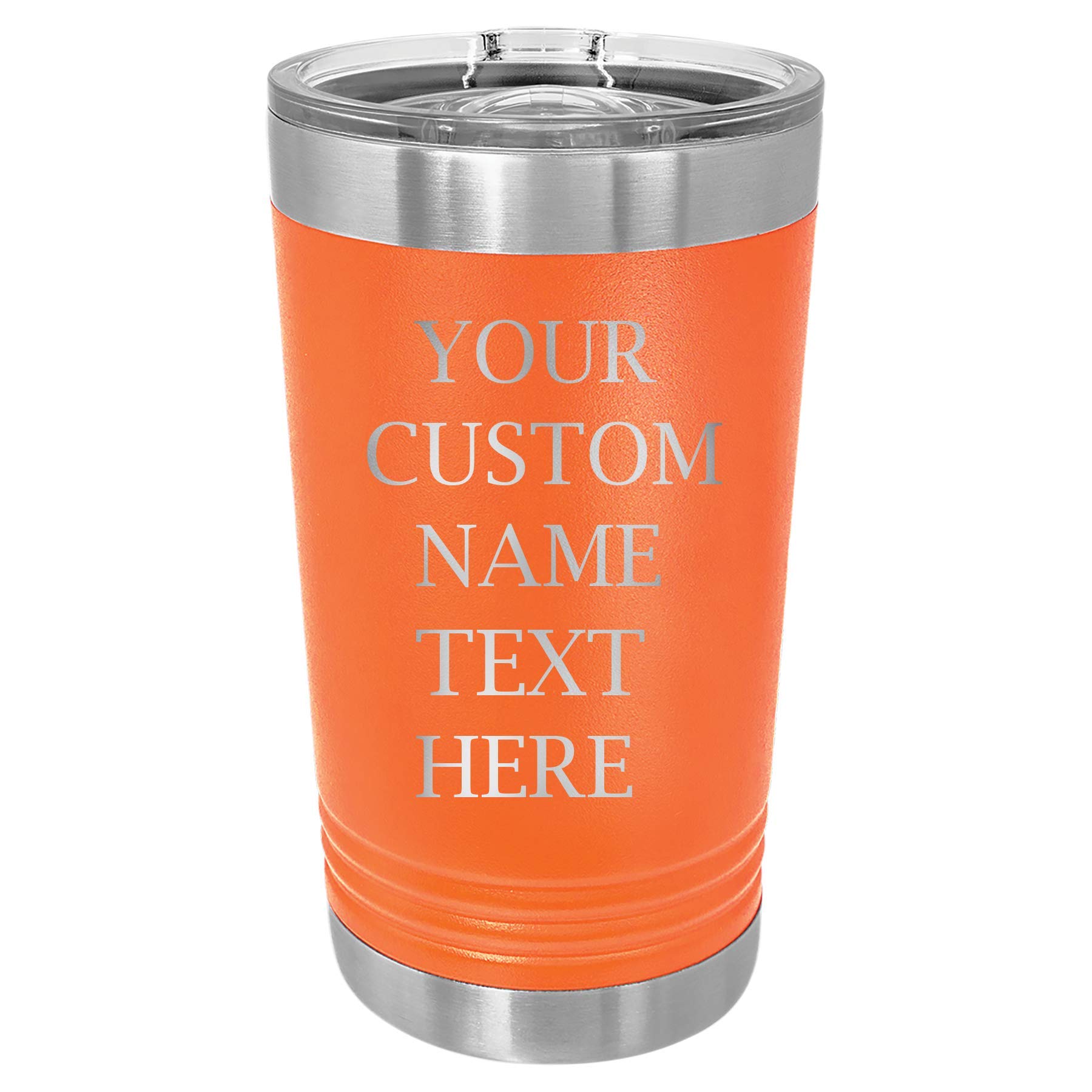 Custom Personalized 16 oz Vacuum Insulated Tumbler with Straw & Slide Lid - Engraved Name Text - Perfect for Birthday, Wedding, Anniversary & Corporate Gifts - Ideal for Coffee, Tea & Cold Drinks On-The-Go (Orange)
