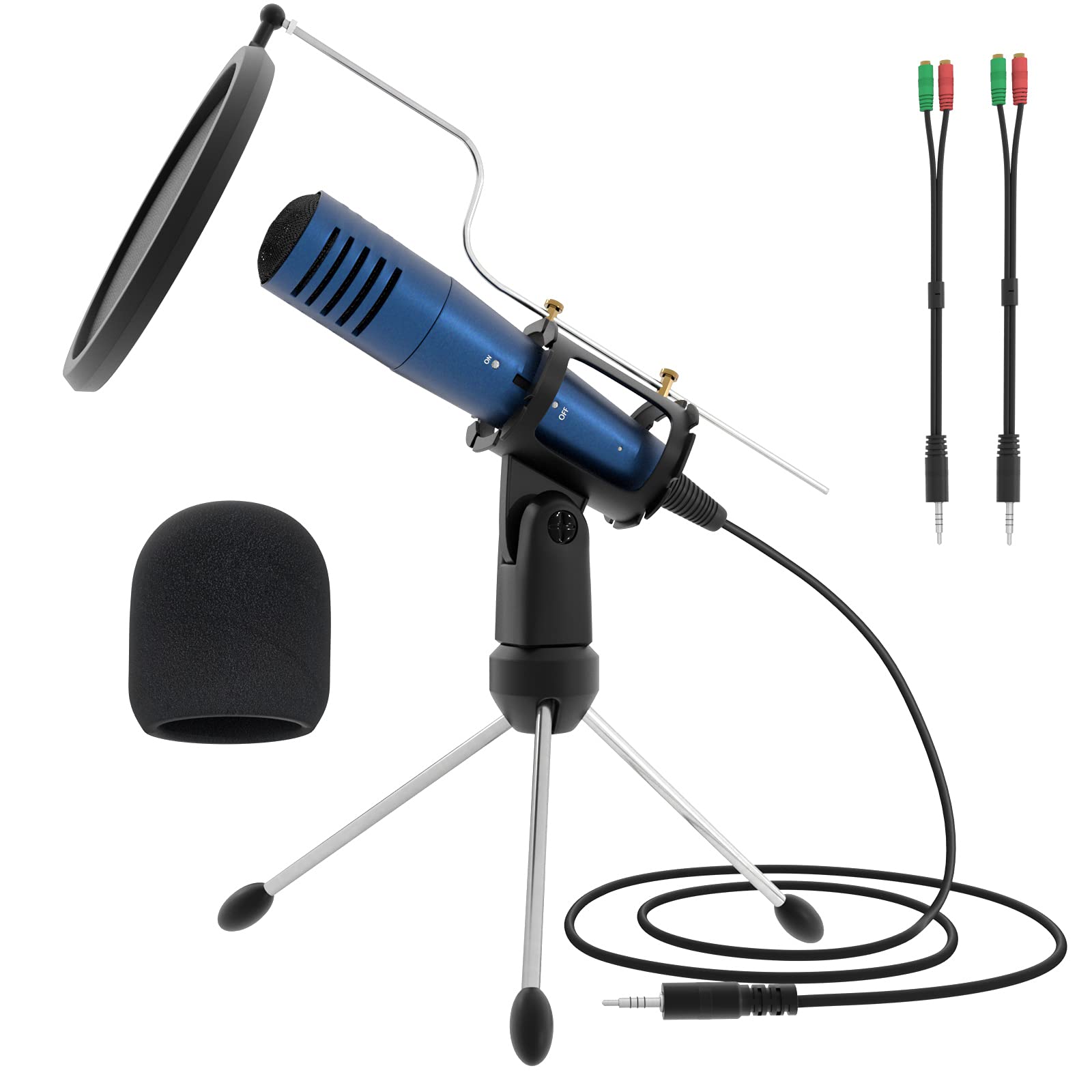 3.5mm Condenser Mic for Podcast,Singing,Live Stream - Blue