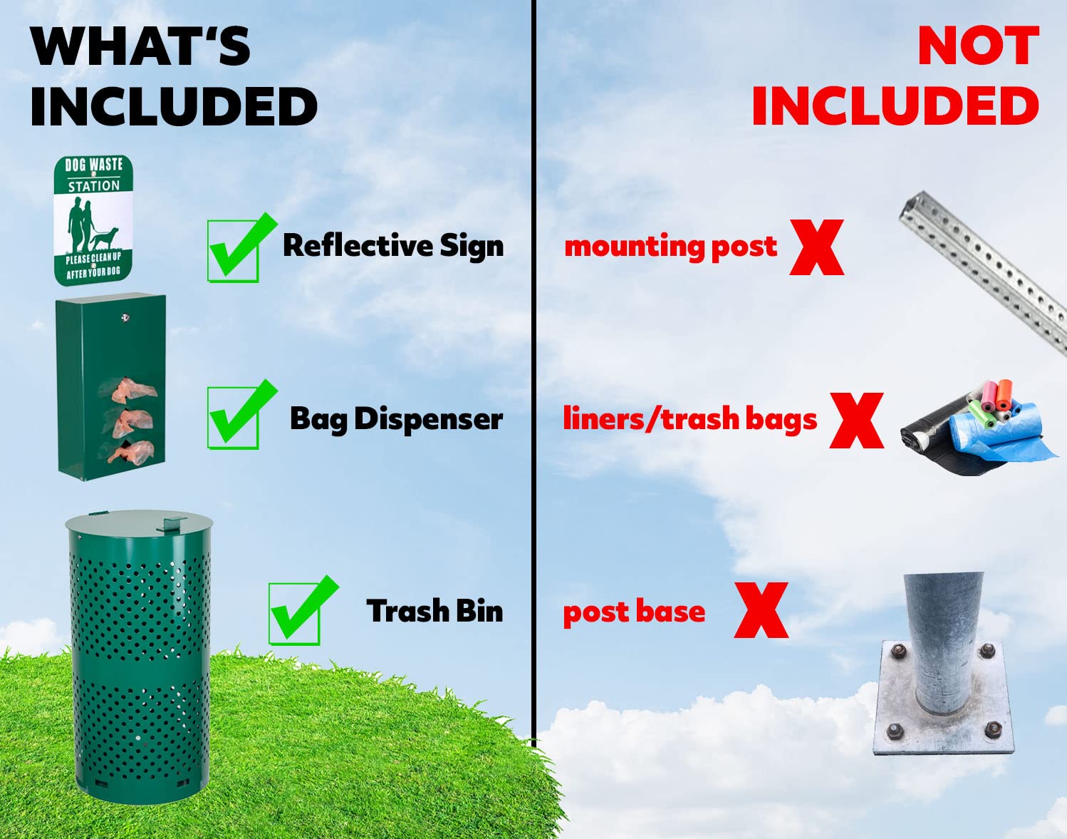 10 Gallon Aluminum Rustproof Dog Waste Station – Durable Outdoor Pet Poop Bin with Reflective Sign & Lid – Perfect for Backyards, Parks & Dog Walking Areas – Eco-Friendly Pet Waste Disposal Solution
