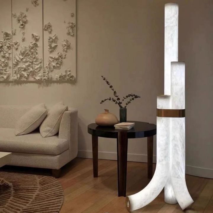 Nova Alabaster Floor Lamp - Modern Minimalist Lighting for Living Room, Bedroom & Office - Dimmable LED Light with Remote Control - Perfect for Reading, Relaxing & Decor