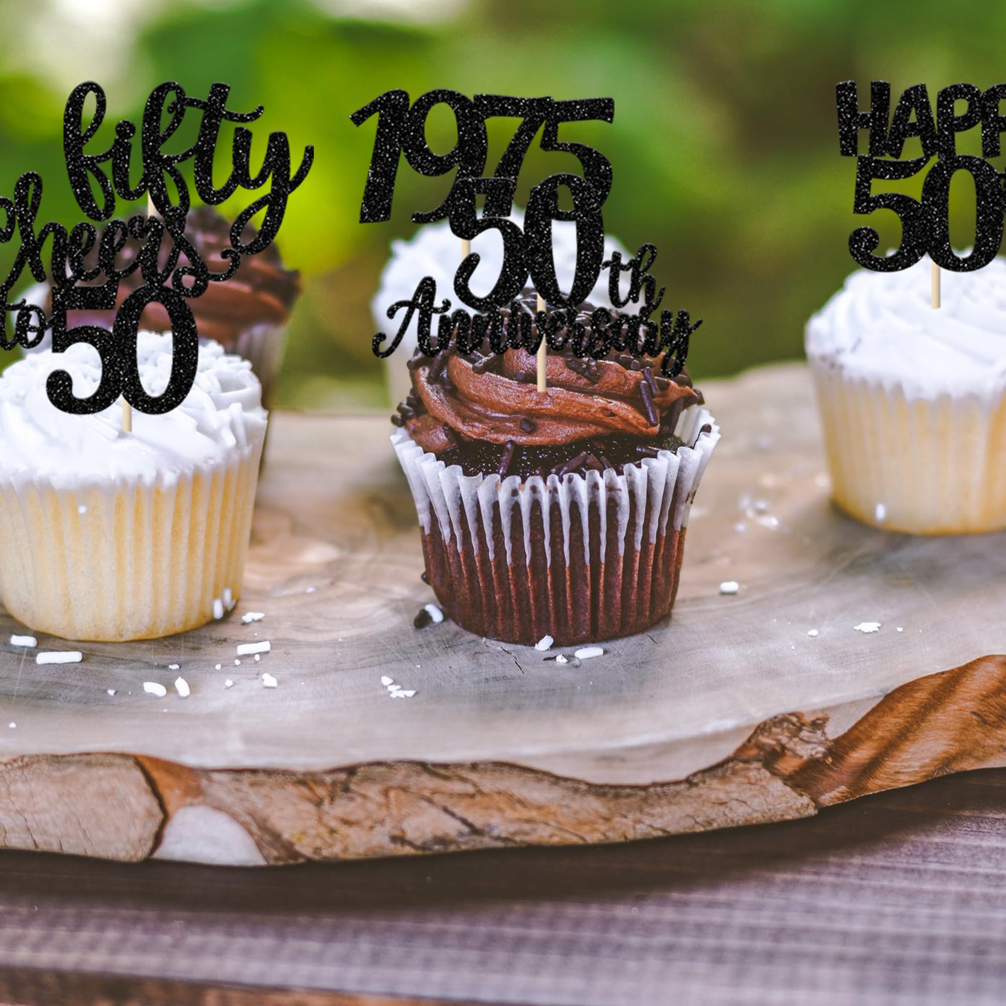 30 Pack Happy 50th Birthday Cupcake Toppers - Glitter 'Fifty Since 1975' Cake Decorations for 50th Anniversary Party Supplies (Black) - Perfect for Milestone Celebrations & Retirement Parties