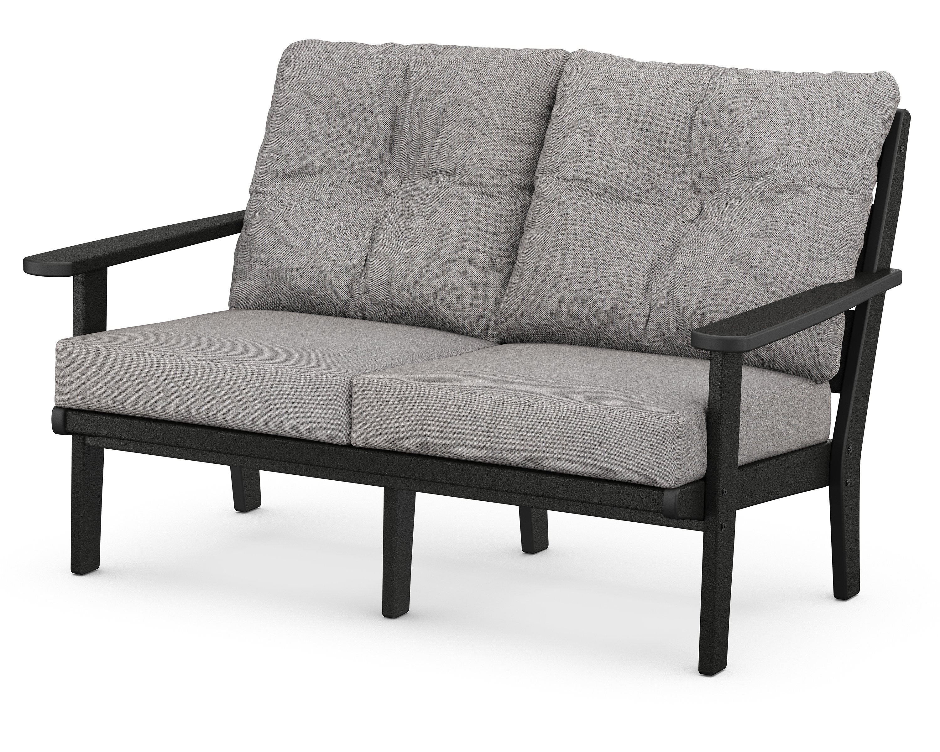 Polywood Black Lakeside Deep Seating Loveseat - Outdoor Patio Furniture for Garden, Poolside & Backyard Relaxation - Weather-Resistant Recycled Plastic Loveseat