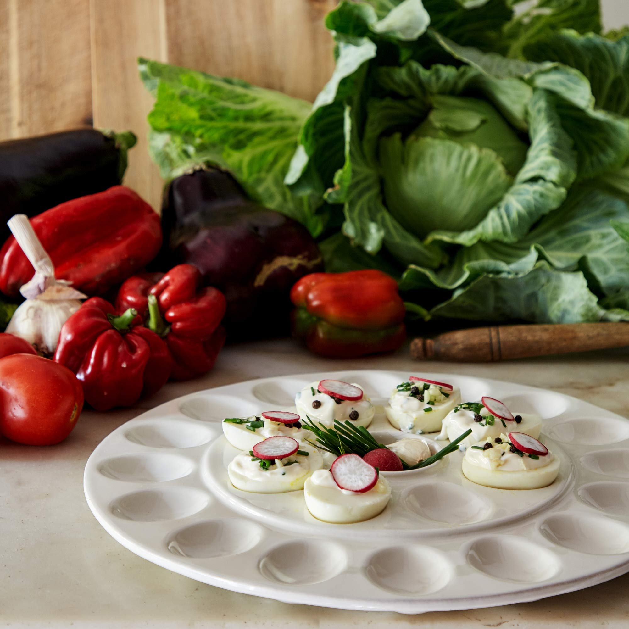 Casafina 13-Inch White Ceramic Egg Platter - Microwave, Dishwasher & Oven Safe Stoneware | Restaurant Quality Serving Dish for Breakfast, Brunch & Entertaining | Durable Food-Safe Glaze Dinnerware for Home & Professional Use
