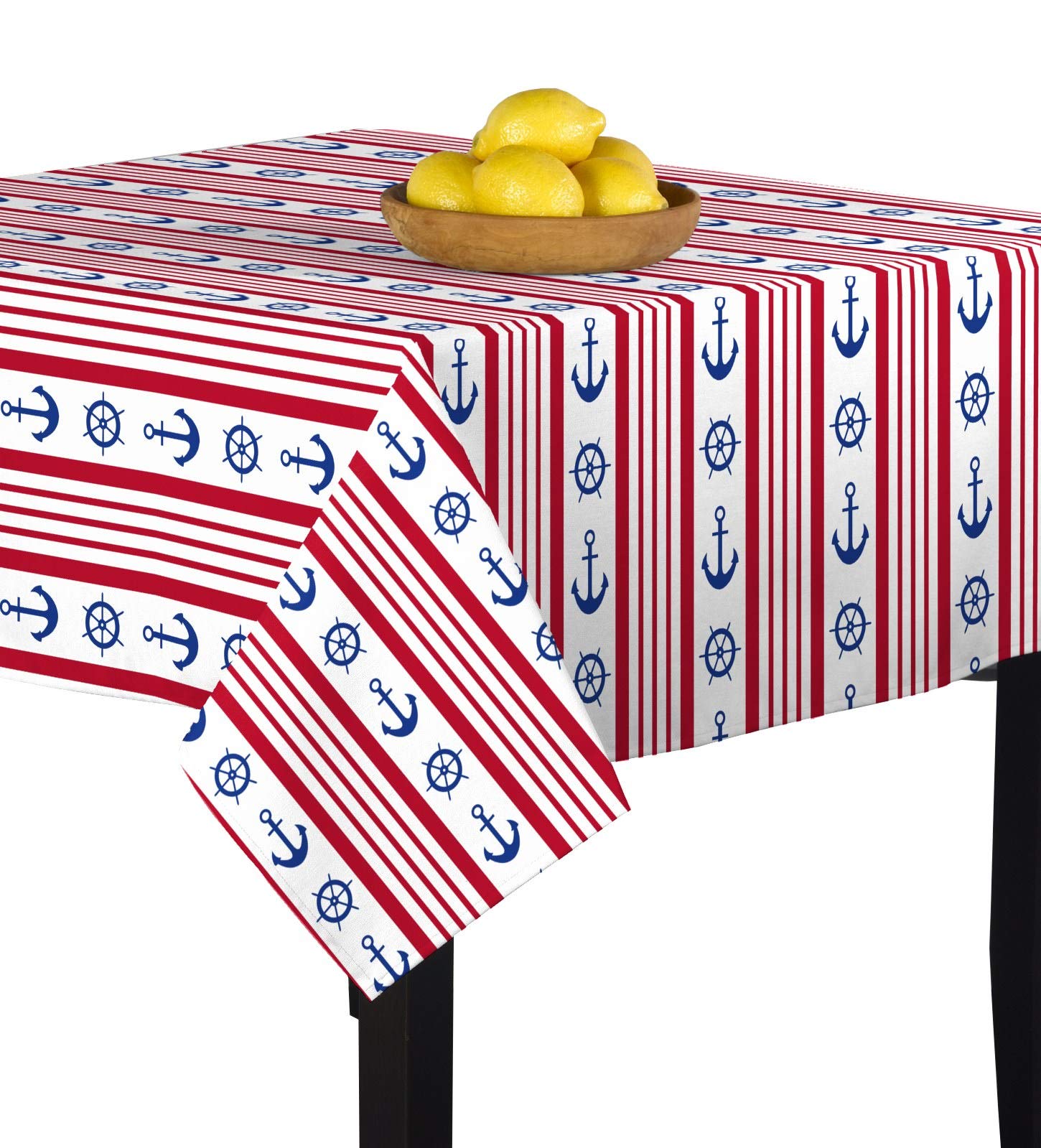 Nautical Red Stripe Anchor Tablecloth 60x60