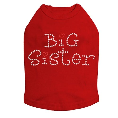 Big Sister with Red Heart Rhinestone Dog Tank Top - Cute Pet Clothes for Small Dogs - Perfect for Birthday Parties & Family Photos