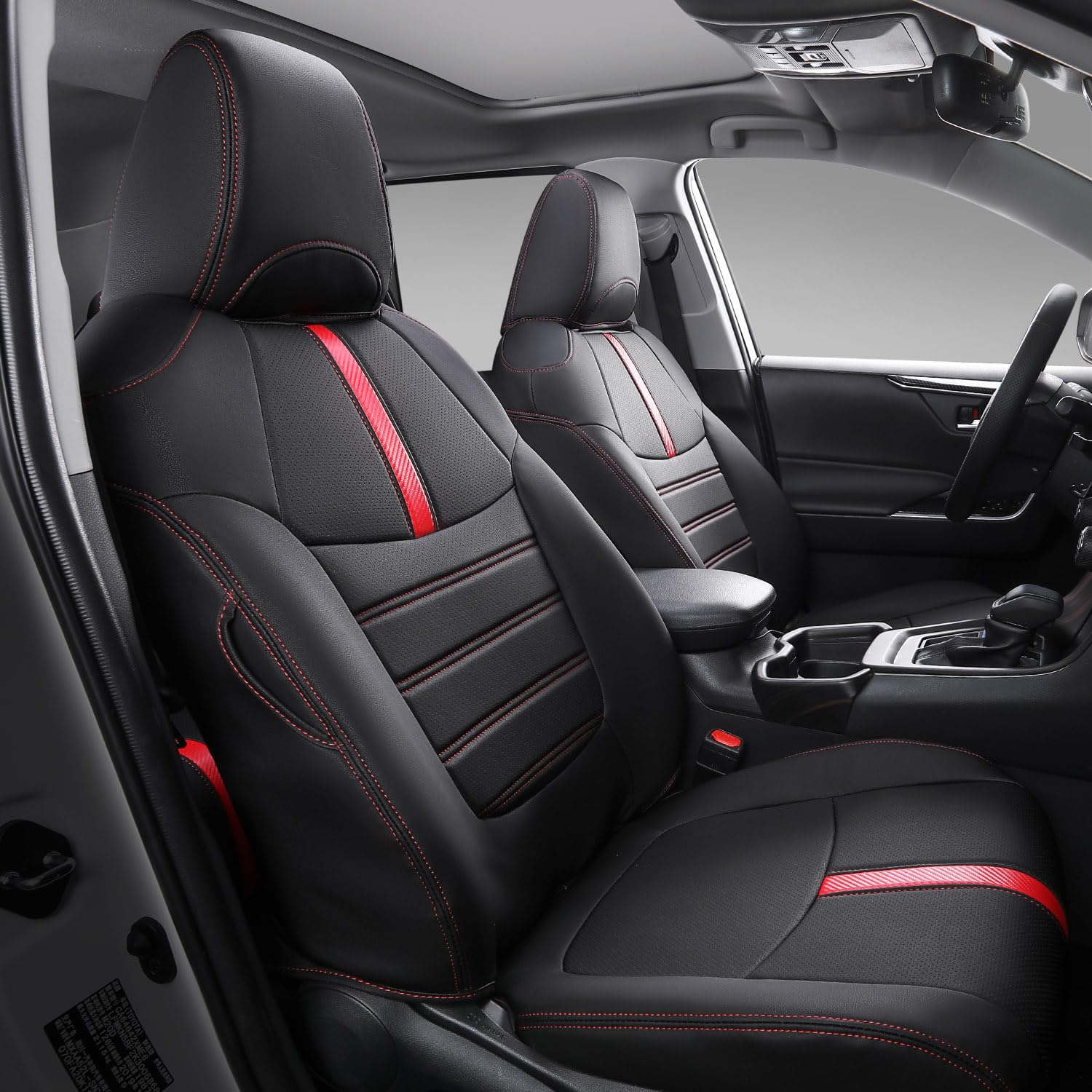 Premium PU Leather Car Seat Covers for 2019-2025 Toyota RAV4 - Front & Rear Seat Protectors, Custom Fit Replacement Accessories (Black & Red) | Perfect for Daily Commuting, Road Trips & Family Protection