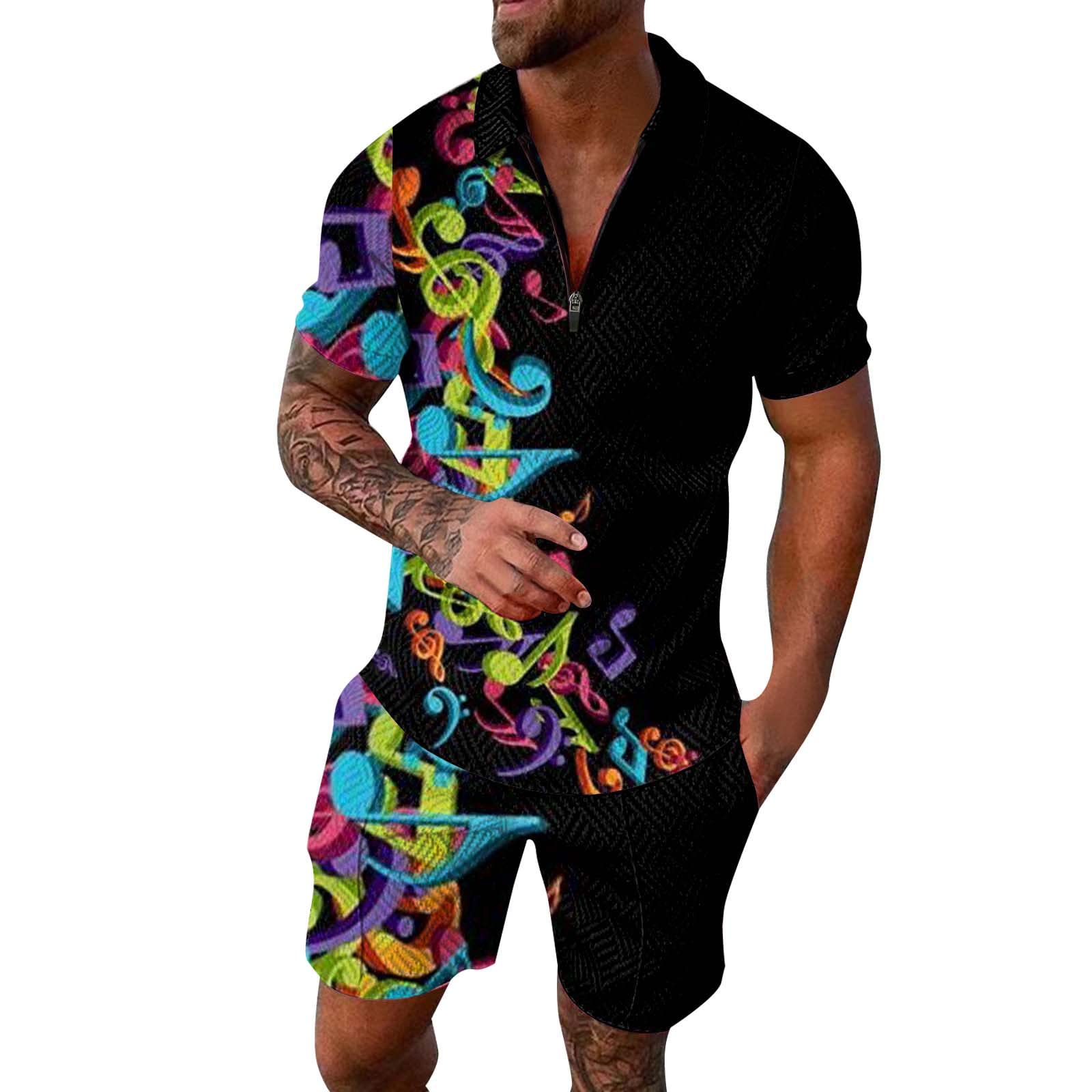 Men's Summer Sports Tracksuit Set - Moisture-Wicking Graphic Print Zipper Henley Shirt & Pants for Workout, Running, Gym - Tall Standard Fit Activewear for Men - Perfect for Mother's Day Gifts & Rave Events