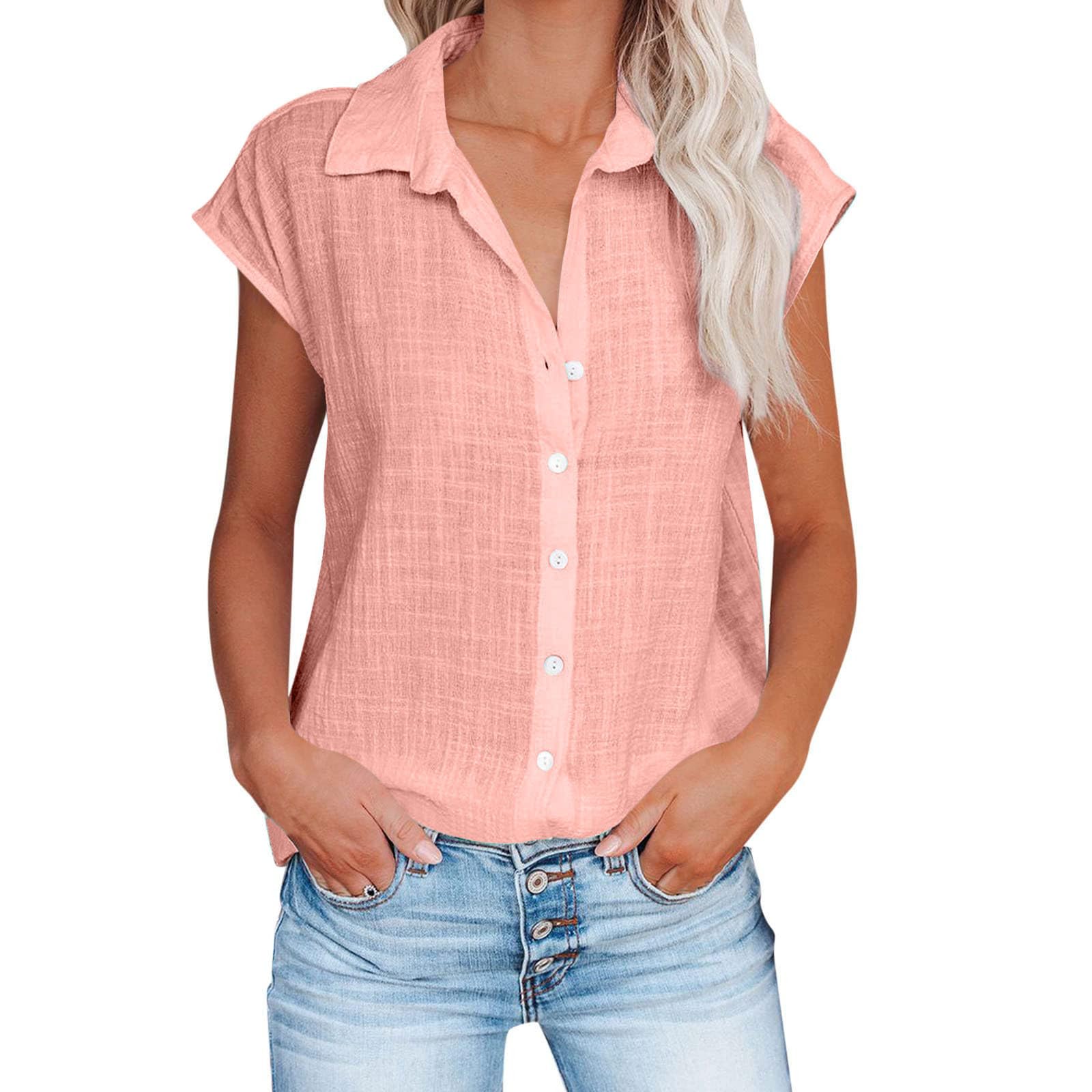Trendy Women's Summer Tops 2024 - Breathable Cotton Linen Short Sleeve Blouses, Casual & Dressy Loose Fit T-Shirts for Work, Travel & Everyday Wear