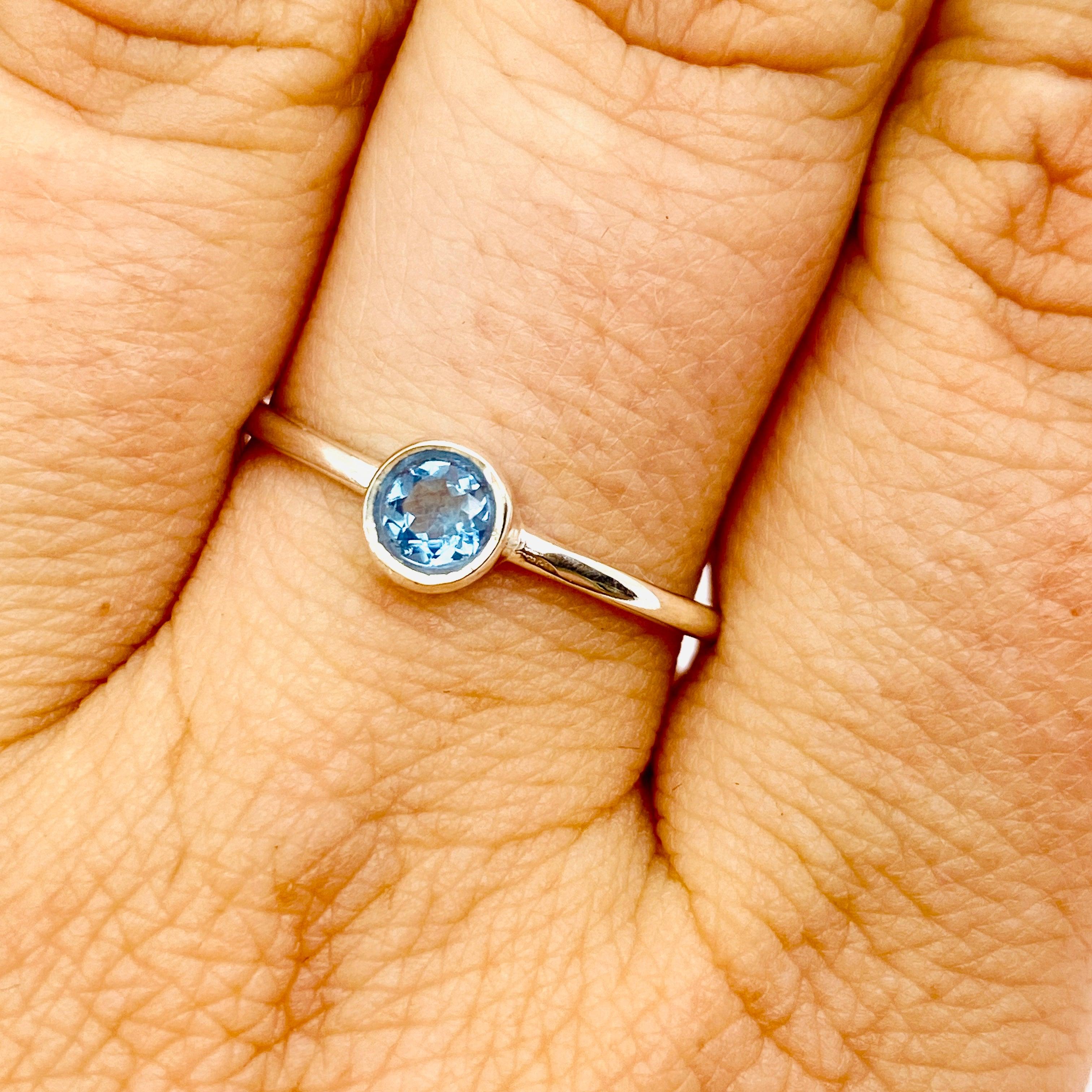 Blue Topaz Round Faceted Fine Band Ring 925 Sterling Silver - Elegant Jewelry for Women, Perfect for Engagement, Wedding, Anniversary & Everyday Wear