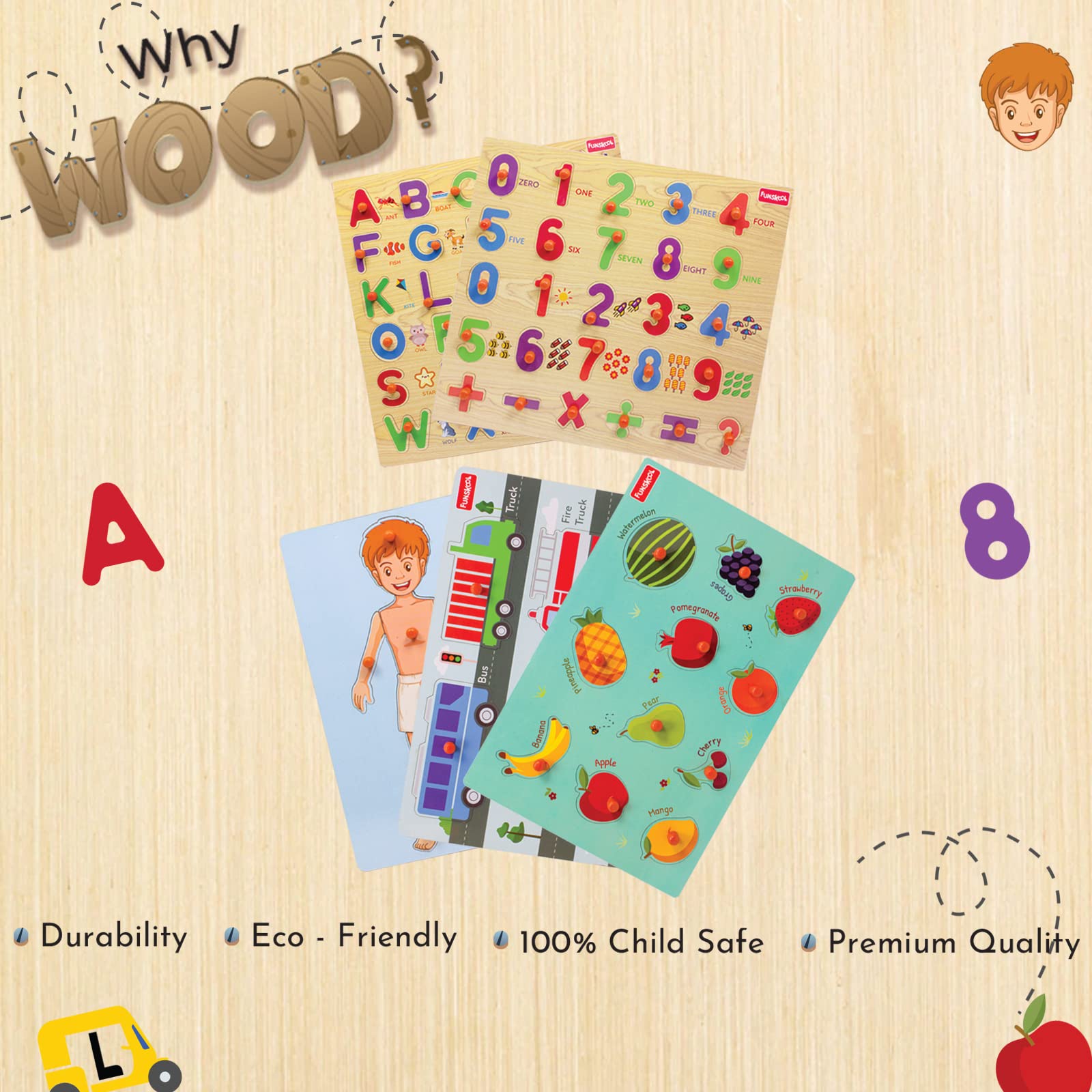 Funskool ABC Wooden Puzzle - 26 Piece Educational Wooden Alphabet Puzzle for Kids Ages 3+ - Learning Toy for Preschool & Kindergarten - Perfect for Early Childhood Education & Home Schooling Activities