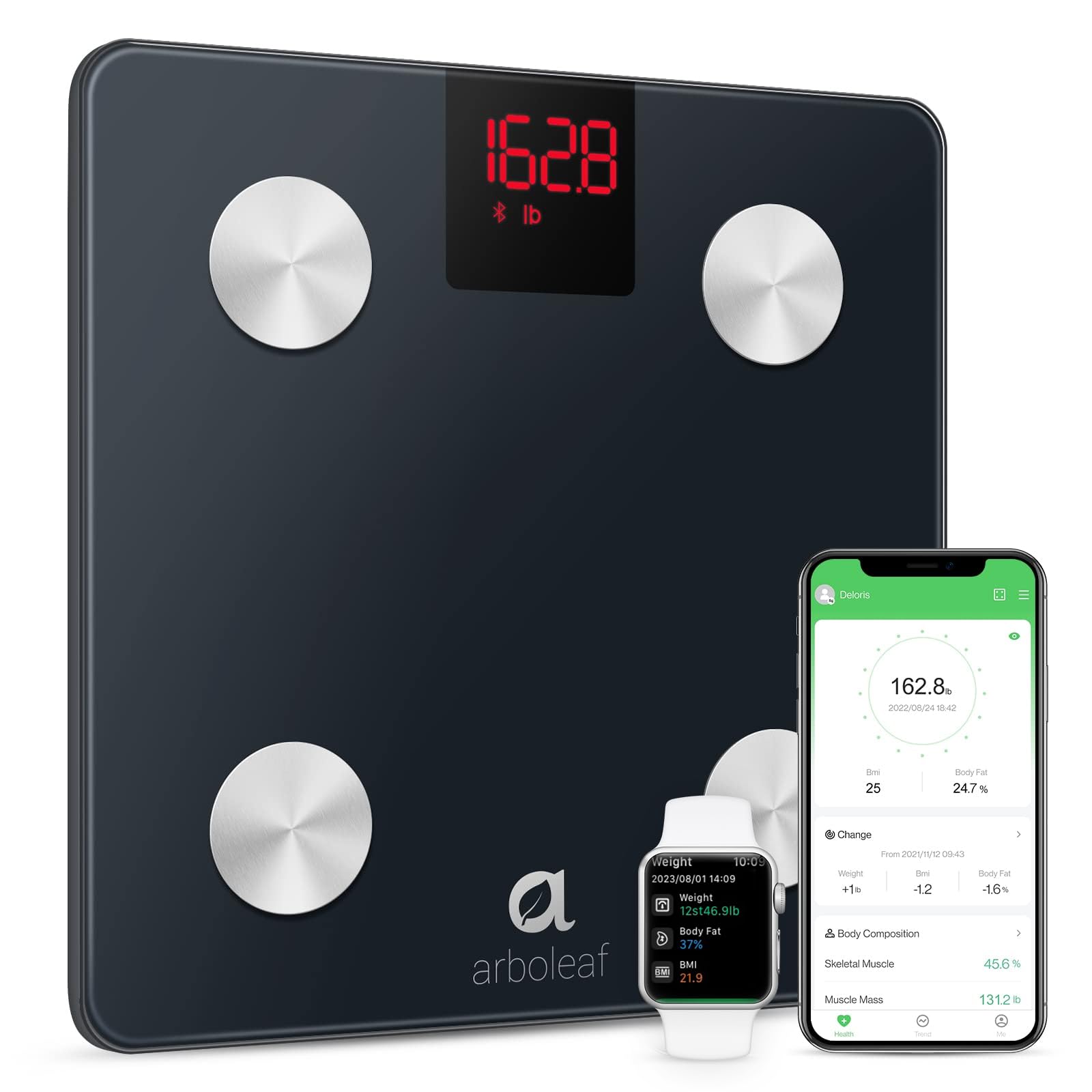 Arboleaf Digital Smart Bathroom Scale with Bluetooth - Body Weight & Fat Scale, 14 Body Composition Analyzer, Sync with Fitness Apps, FSA/HSA Eligible - Perfect for Home Gym, Weight Loss Tracking & Health Monitoring