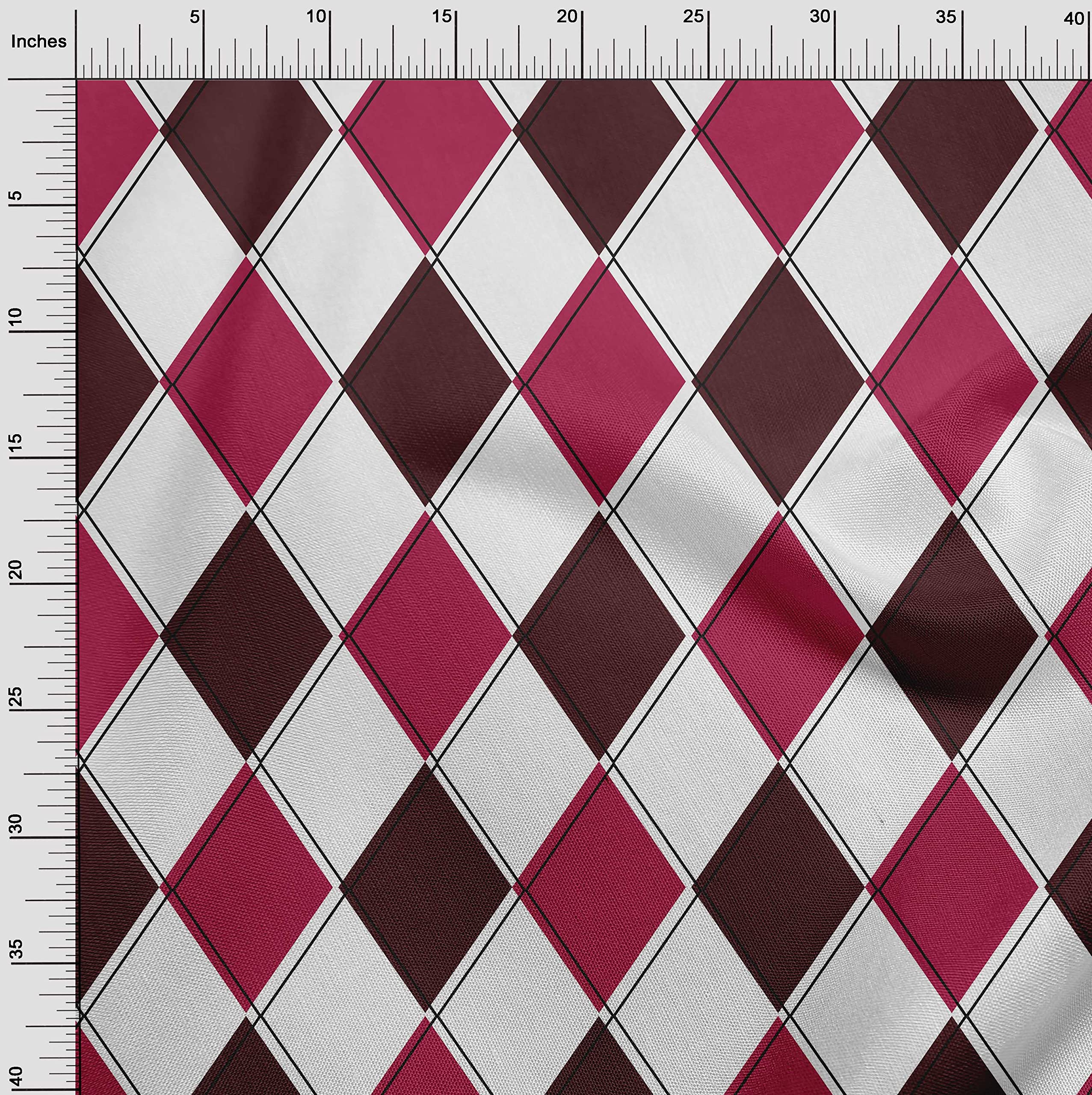 Premium Polyester Spandex Dark Magenta Argyle Print Fabric - 56