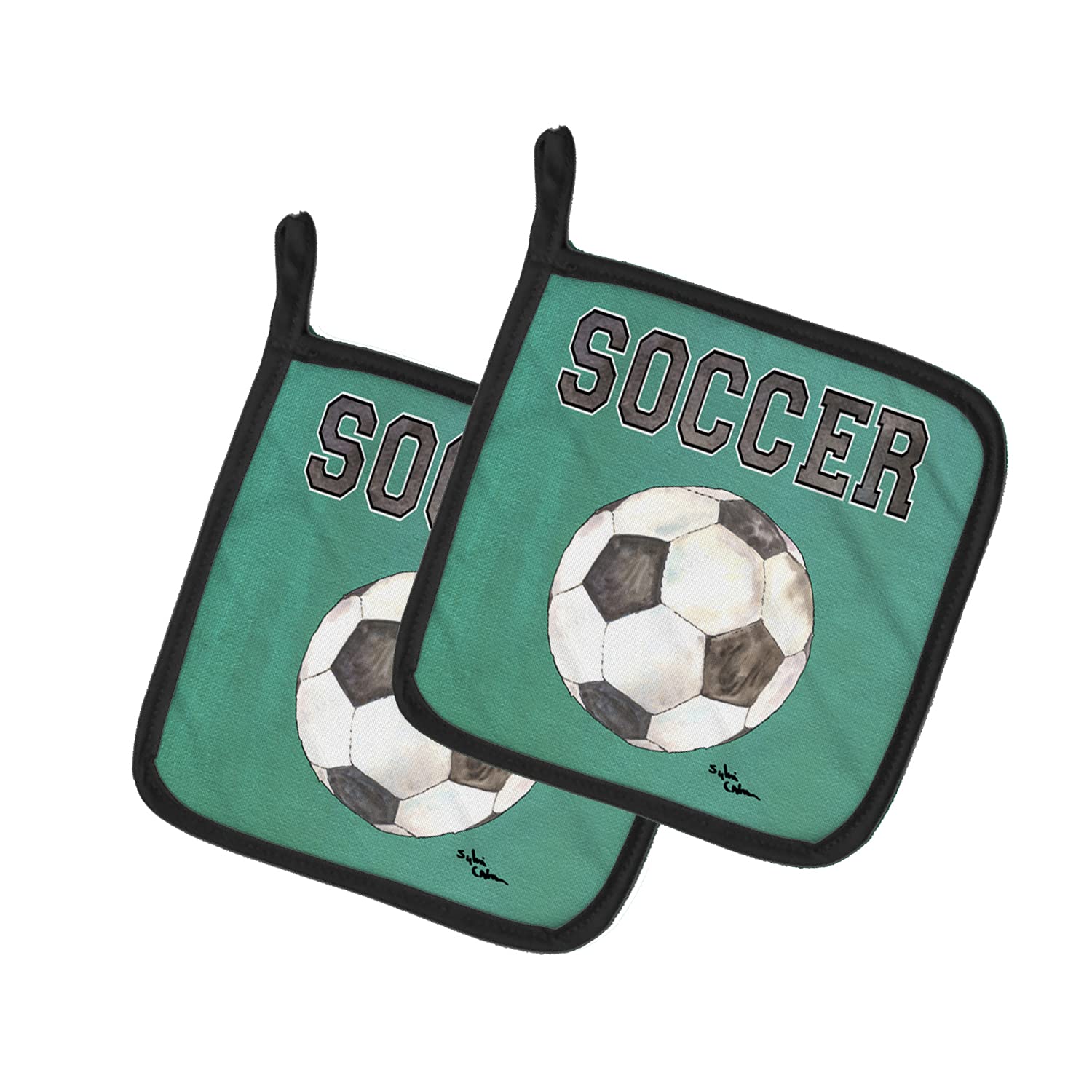 Heat Resistant Soccer Pot Holders Set - 2 Pack Kitchen Oven Mitts for Cooking, Baking & BBQ (7.5