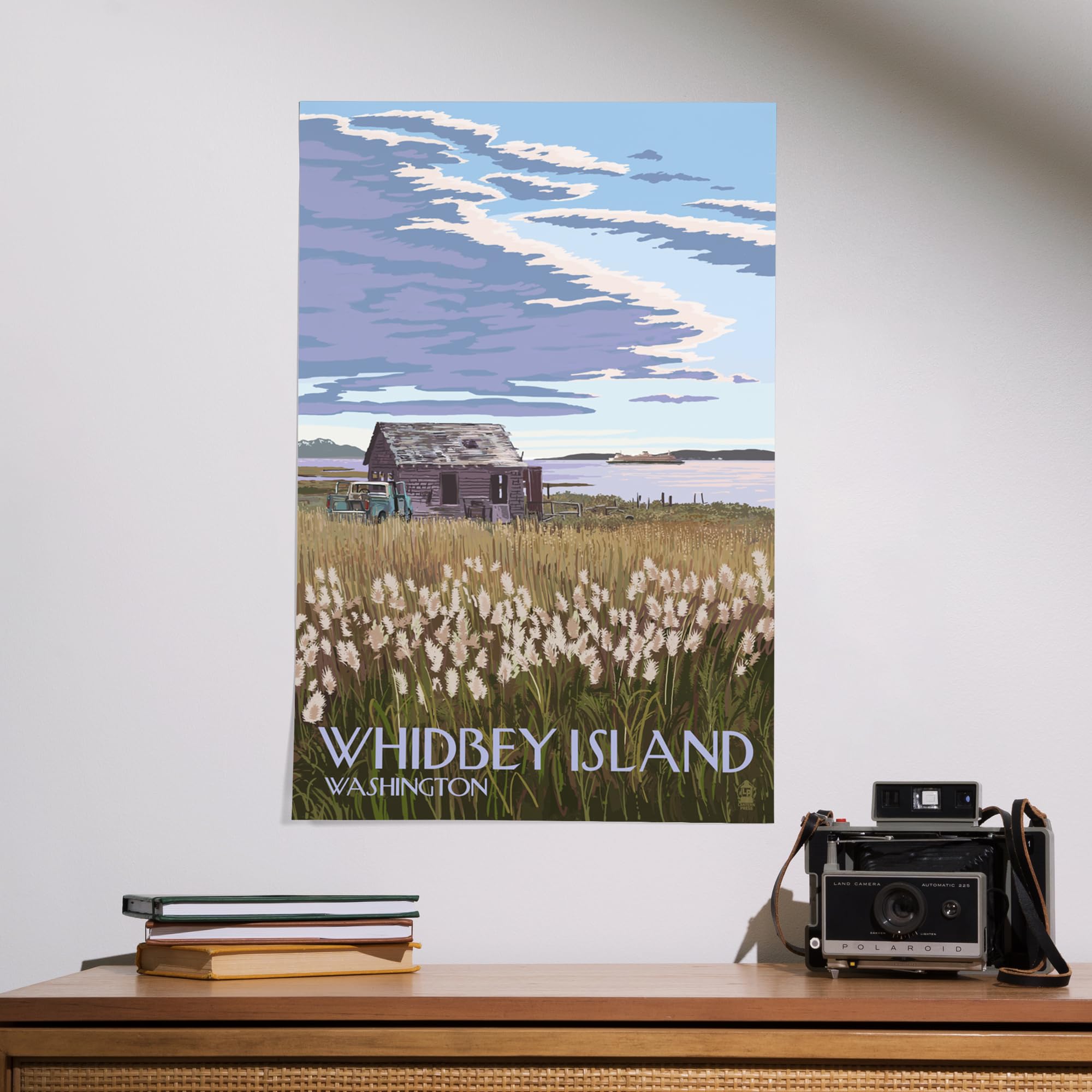 Lantern Press 16x24 Inch Giclee Art Print - Whidbey Island Washington Landscape with Farm and Ferry Scene - Perfect for Home Decor, Office Wall Art & Coastal Theme Interior Design