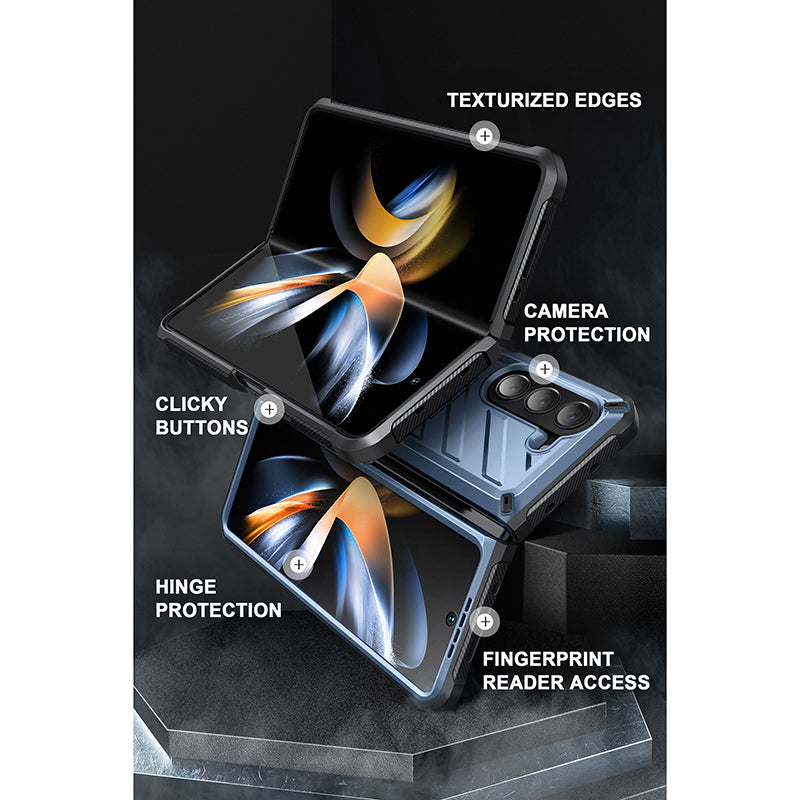 Samsung Galaxy Z Fold 5 Case with Built-in Kickstand & Screen Protector - Unicorn Beetle Pro Series (Metallic Blue) | Shockproof Protective Cover for Work, Travel & Everyday Use