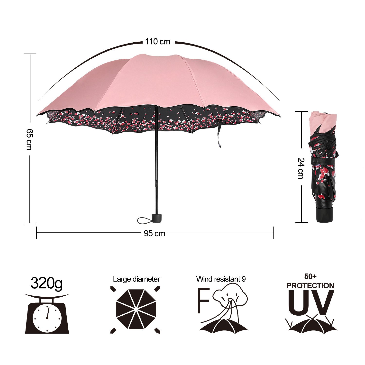 Windproof & UV Protection Cherry Blossom Folding Umbrella - Compact Travel Umbrella for Rain & Sun Shade - Perfect for Commuting, Outdoor Events & Travel Accessories
