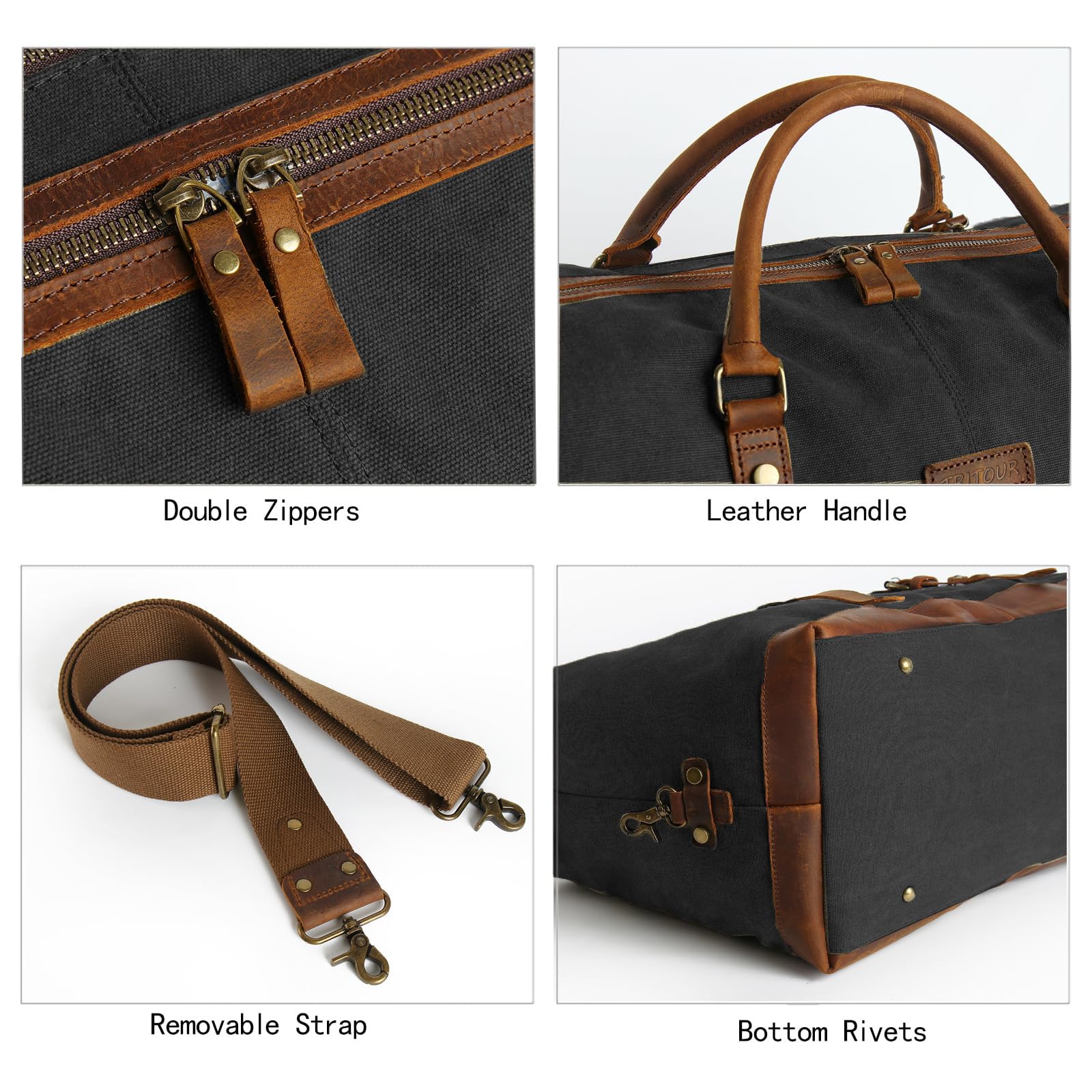 Premium Men's Leather & Canvas Duffle Bag - Large Travel Weekender Overnight Gym Bag with Detachable Toiletry Pouch (Black) - Perfect for Business Trips, Gym & Weekend Getaways