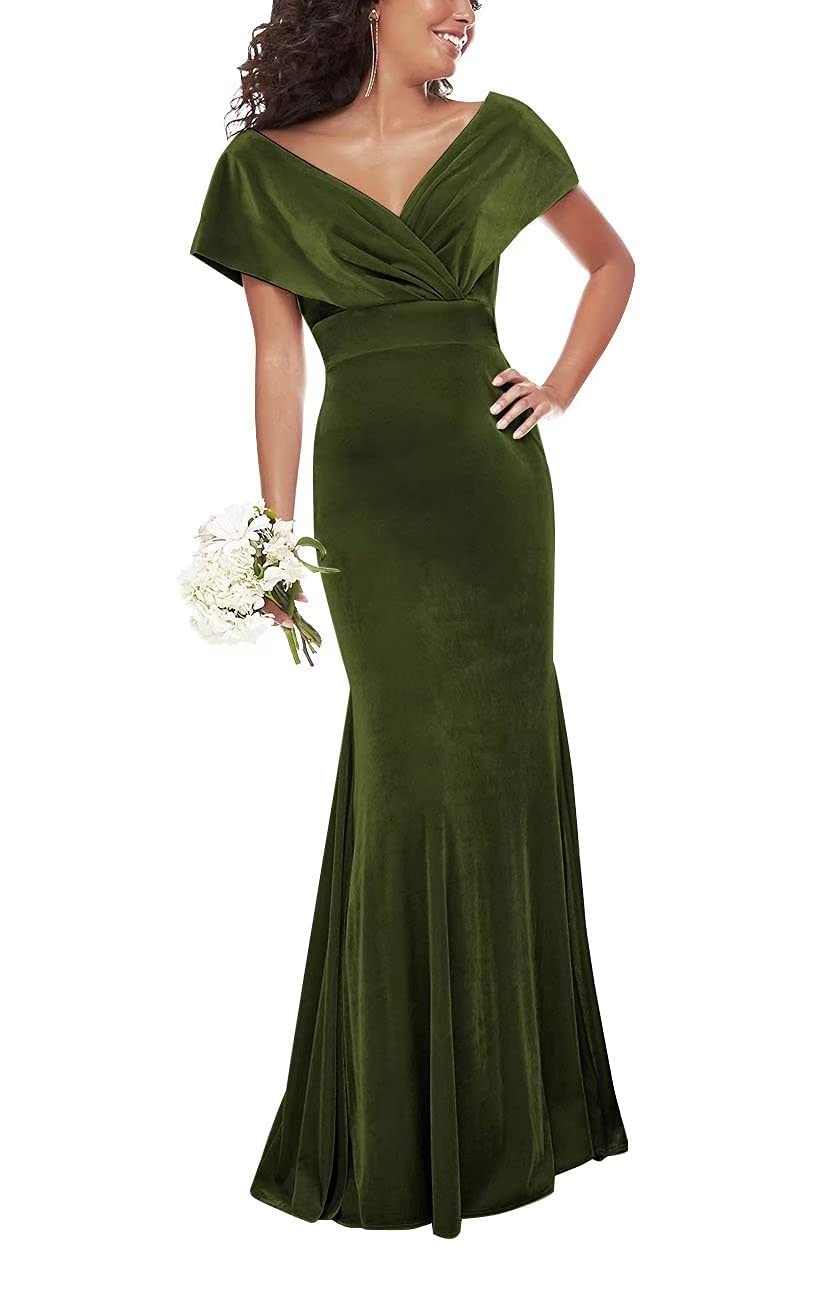 Elegant Velvet Prom Dresses for Women 2023 - Off Shoulder V-Neck Mermaid Evening Gowns & Bridesmaid Dresses | Perfect for Homecoming, Weddings, and Formal Parties