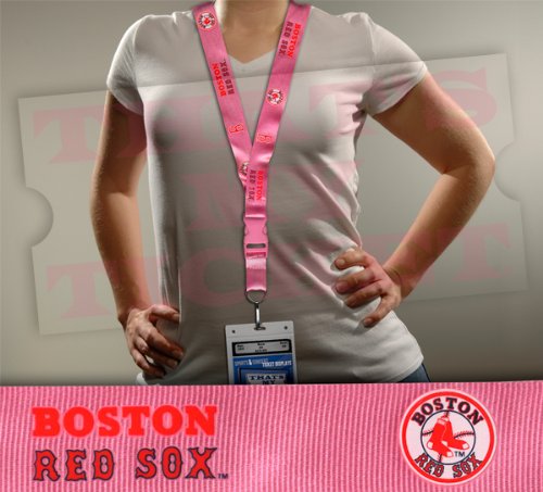 Official MLB Boston Red Sox Pink Lanyard - Team Logo ID Badge Holder for Work, School & Game Day Accessories