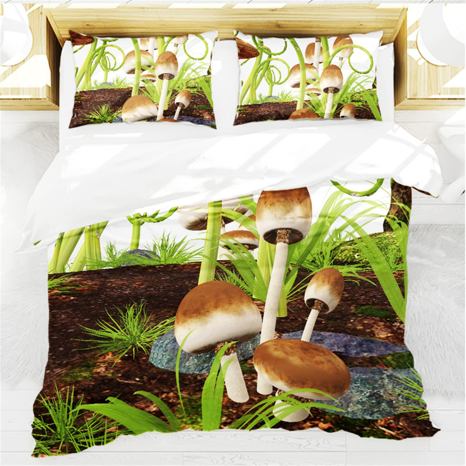 Premium Fruit Print Duvet Cover Set - Twin/Full/Queen/King Size Bedding with Pillowcases (Apple, Orange, Lemon, Mushroom, Pineapple Design) - 2/3/4 Piece Soft Cotton Bed Sheet Set for Kids Room, Guest Bedroom & Dorm Decor