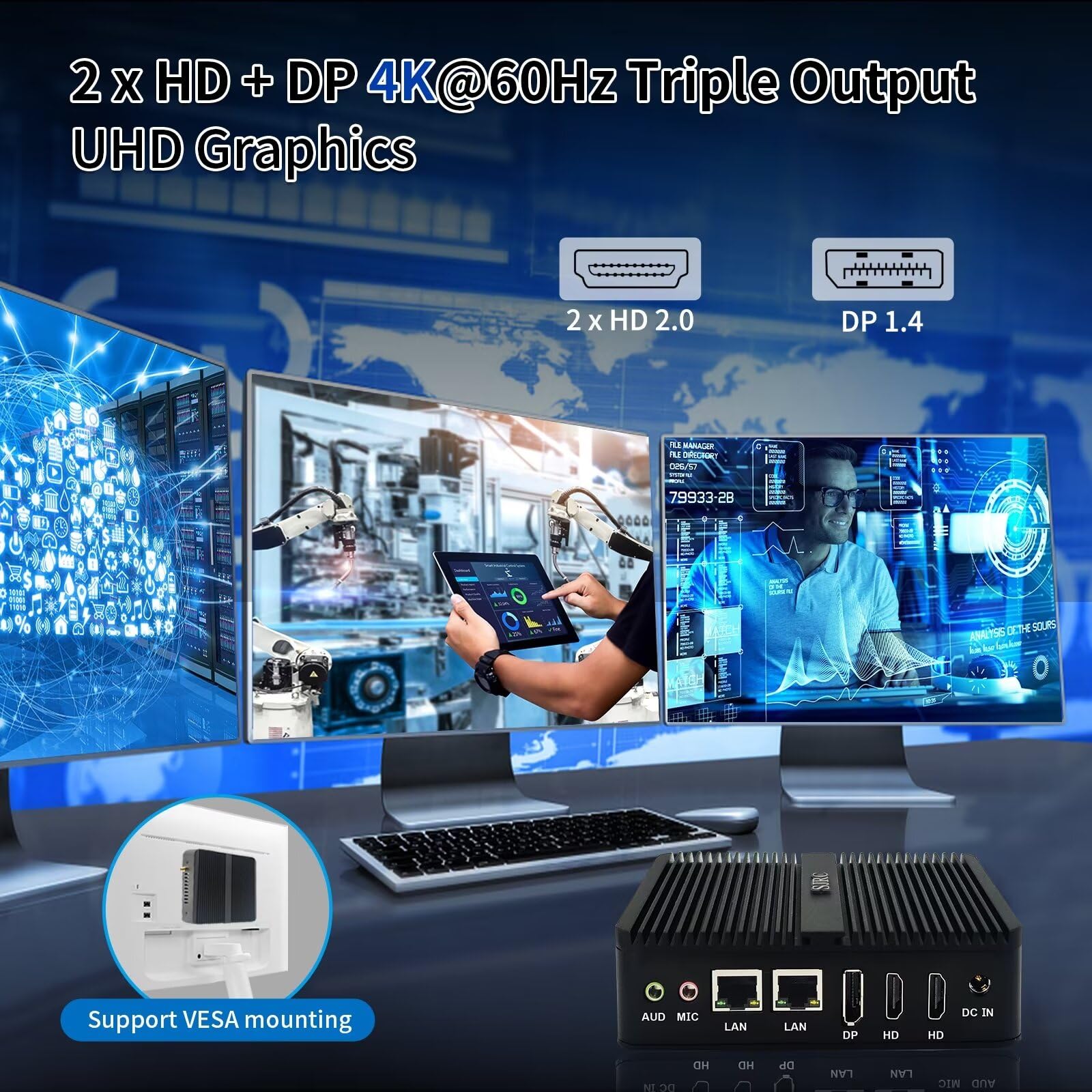 SJRC Mini PC N100 12th Gen Fanless Industrial Computer - Windows 11 Pro, 16GB DDR4 RAM, 1TB SSD, Dual LAN, 2 RS232 Ports, WiFi BT4.2, USB 3.0, 4K UHD Triple Display - Perfect for Office, Home Theater, and Industrial Automation