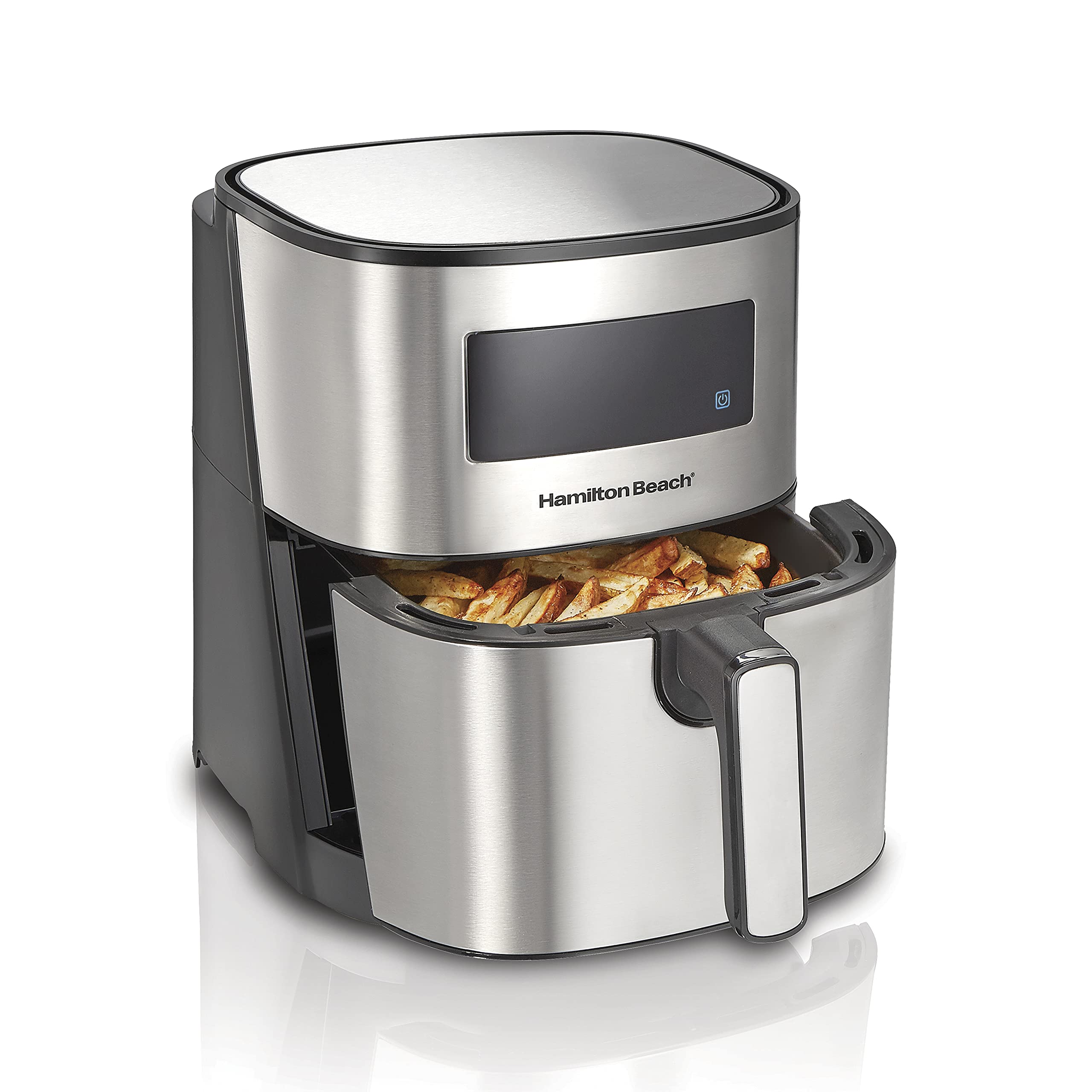 Hamilton Beach 5.8 Quart Digital Air Fryer Oven with 8 Presets - Nonstick Basket, Easy to Clean, Black (35075) - Perfect for Healthy Cooking, Crispy Fries, Chicken Wings & Family Meals