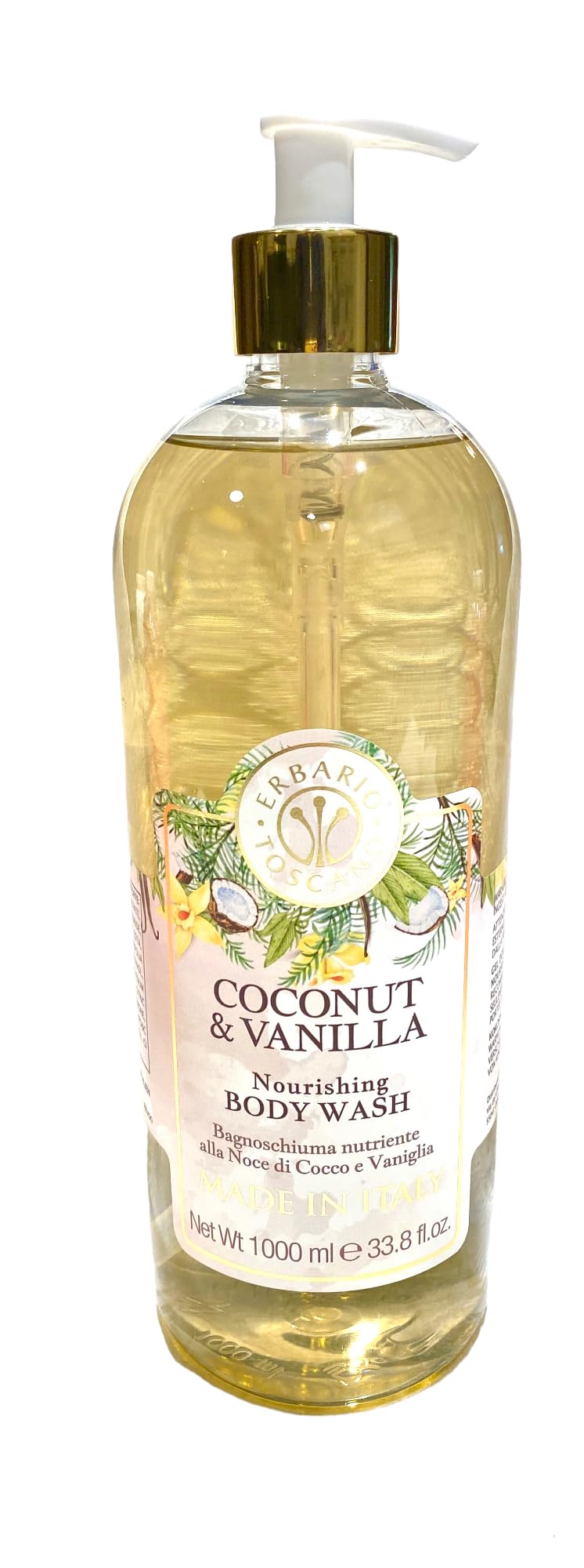 ERBARIO TOSCANO Coconut & Vanilla Nourishing Body Wash - 33.8 oz Hydrating Shower Gel for Dry Skin, Made in Italy | Perfect for Spa Day & Relaxing Bath Time
