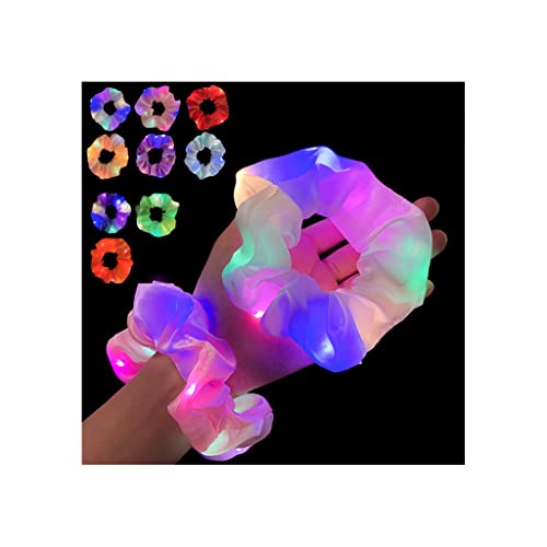 Glow in the Dark Hair Ties for Women & Girls - Soft Velvet Elastic Scrunchies with LED Light, Luminous Hair Accessories for Parties, Raves, Concerts & Nighttime Activities