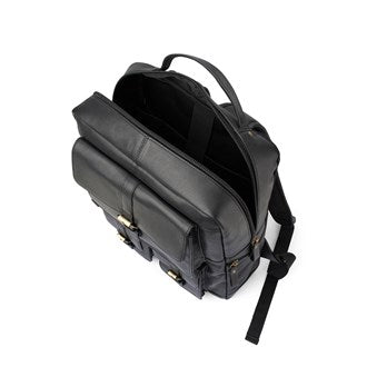 BP016 Square Leather Backpack for Women & Men - Stylish Black Genuine Leather School & Travel Backpack - Perfect for Work, College & Daily Commute