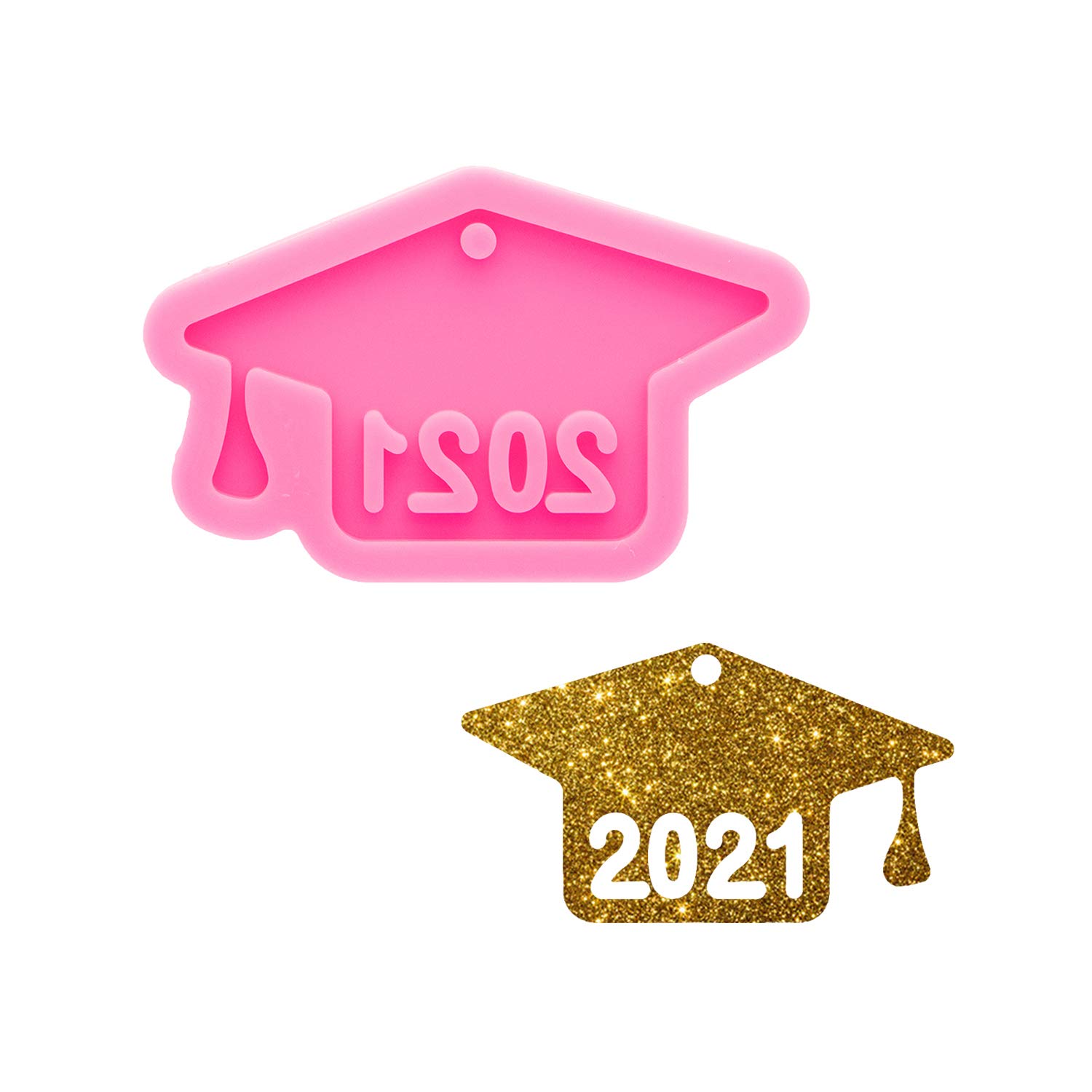 2021 Graduation Cap Silicone Mold - Doctor Hat Resin Keychain Mold for DIY Epoxy Resin Pendants, Handmade Graduation Decorations & Gifts - Perfect for Commencement Parties, School Events & Craft Projects
