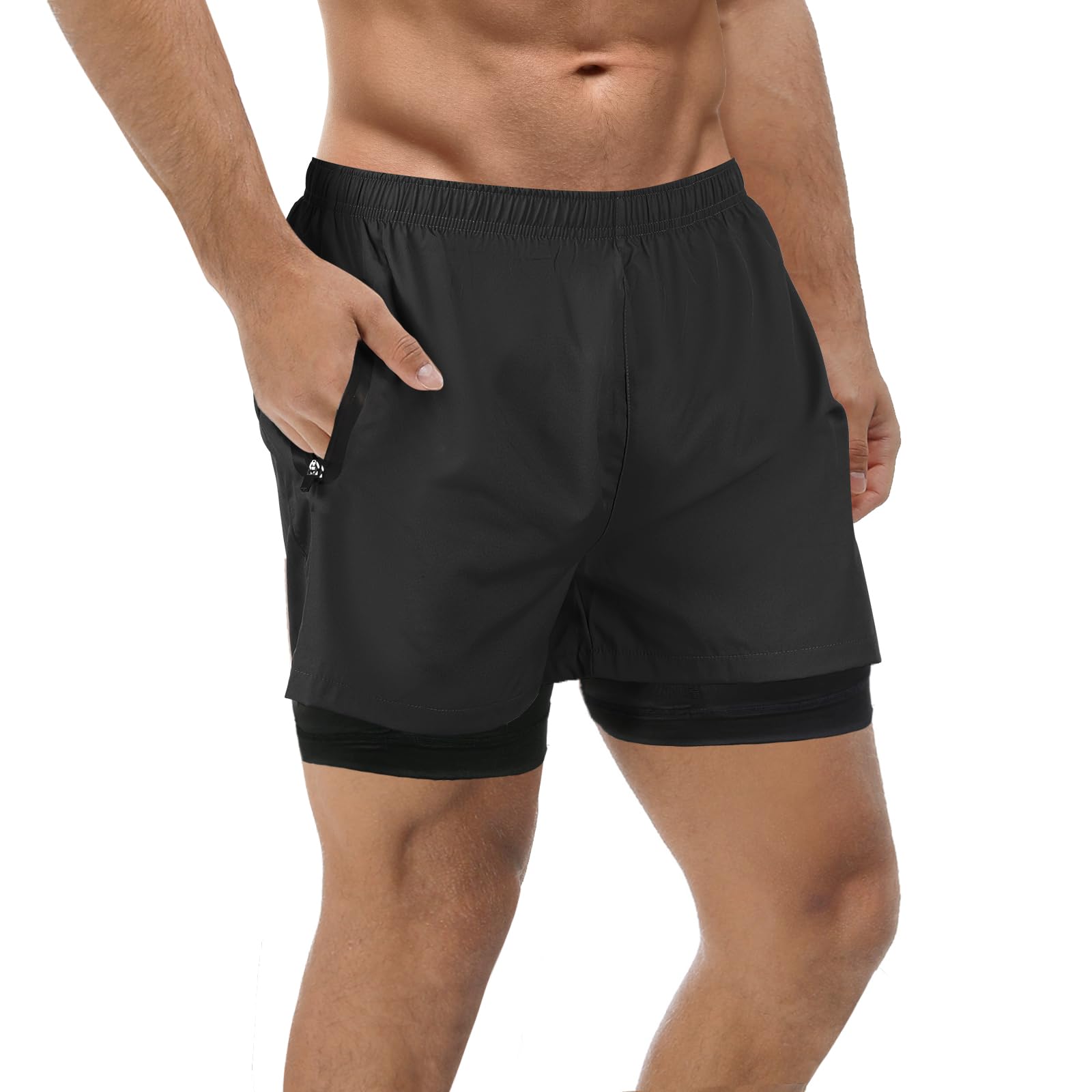 FUNARTY 2 Pack Men's 2-in-1 Running Shorts with Liner - 7 Inch Inseam Gym Workout Shorts for Men with Zip Pockets - Perfect for Jogging, Training & Outdoor Sports
