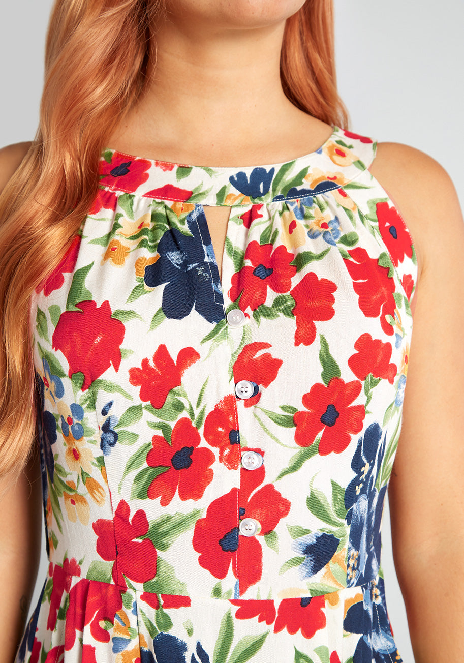 Gala in the Garden Floral Midi Dress for Women - Elegant Summer Garden Party & Wedding Guest Dress