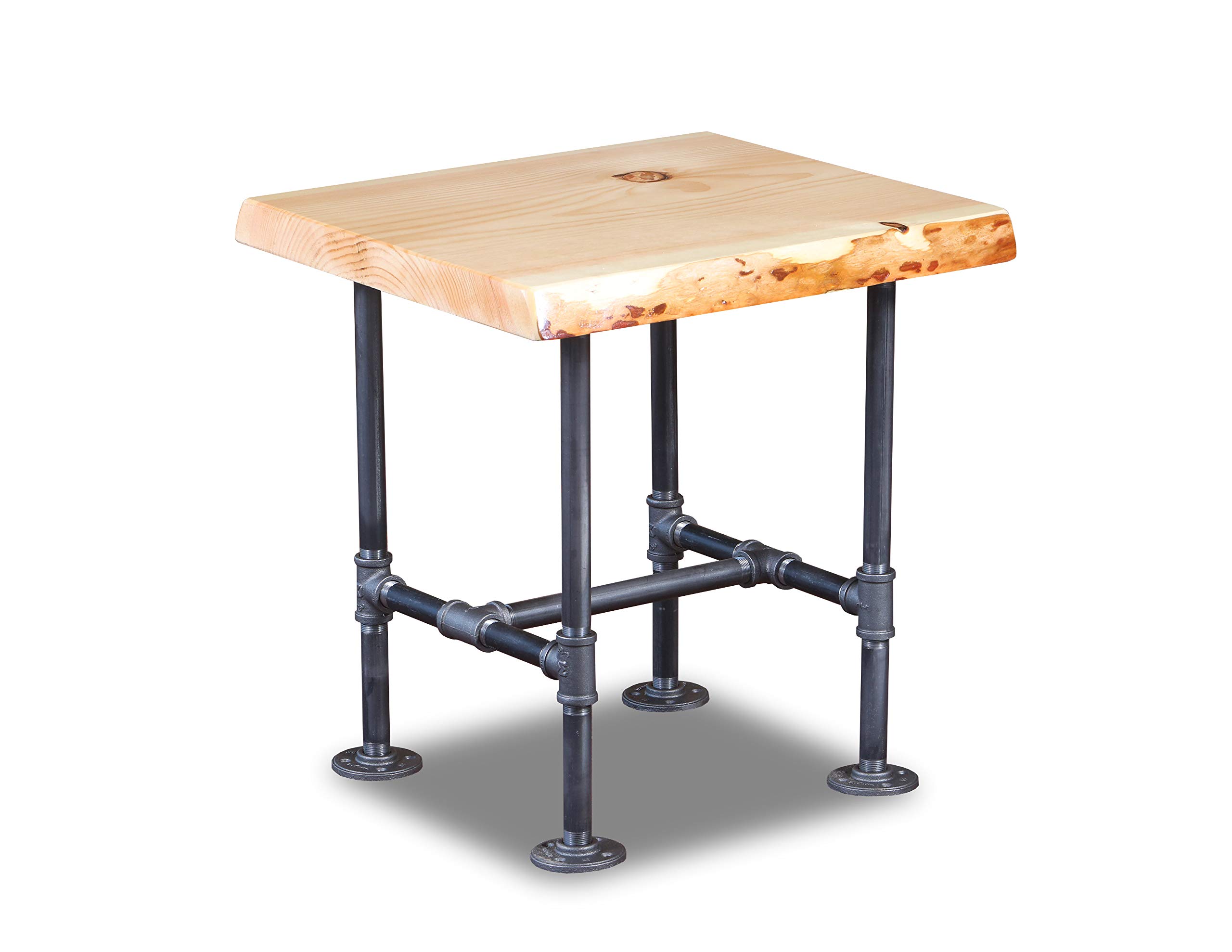 Handcrafted Industrial Pipe & Live Edge Rustic Wood End Table - Unfinished Lodge Style Side Table for Living Room, Bedroom, or Office - Perfect for Farmhouse, Industrial & Rustic Home Decor