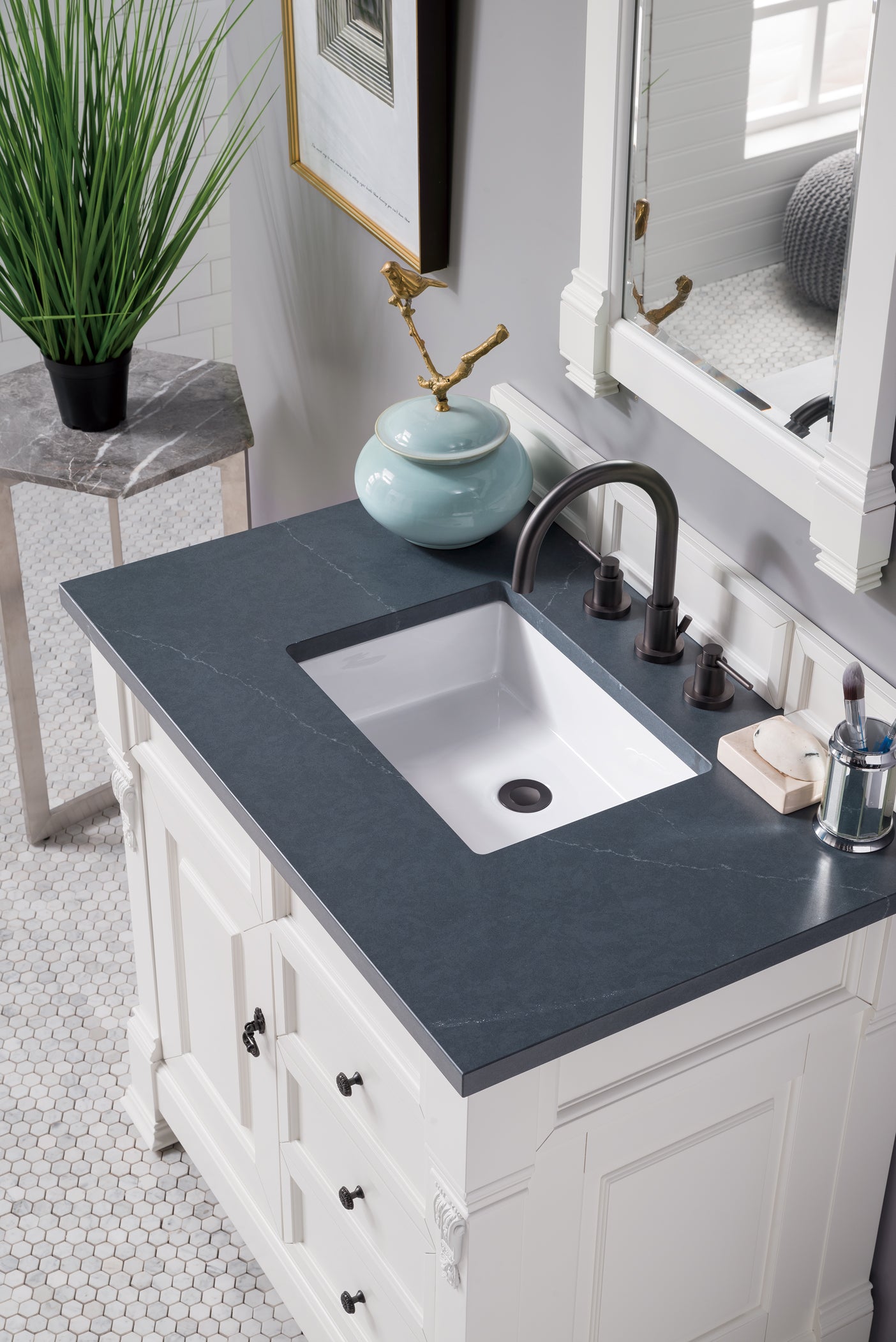 Brookfield 36 Inch Single Bathroom Vanity Set with Bright White Finish & 3CM Charcoal Soapstone Quartz Countertop - Perfect for Modern Master Bathrooms and Powder Rooms